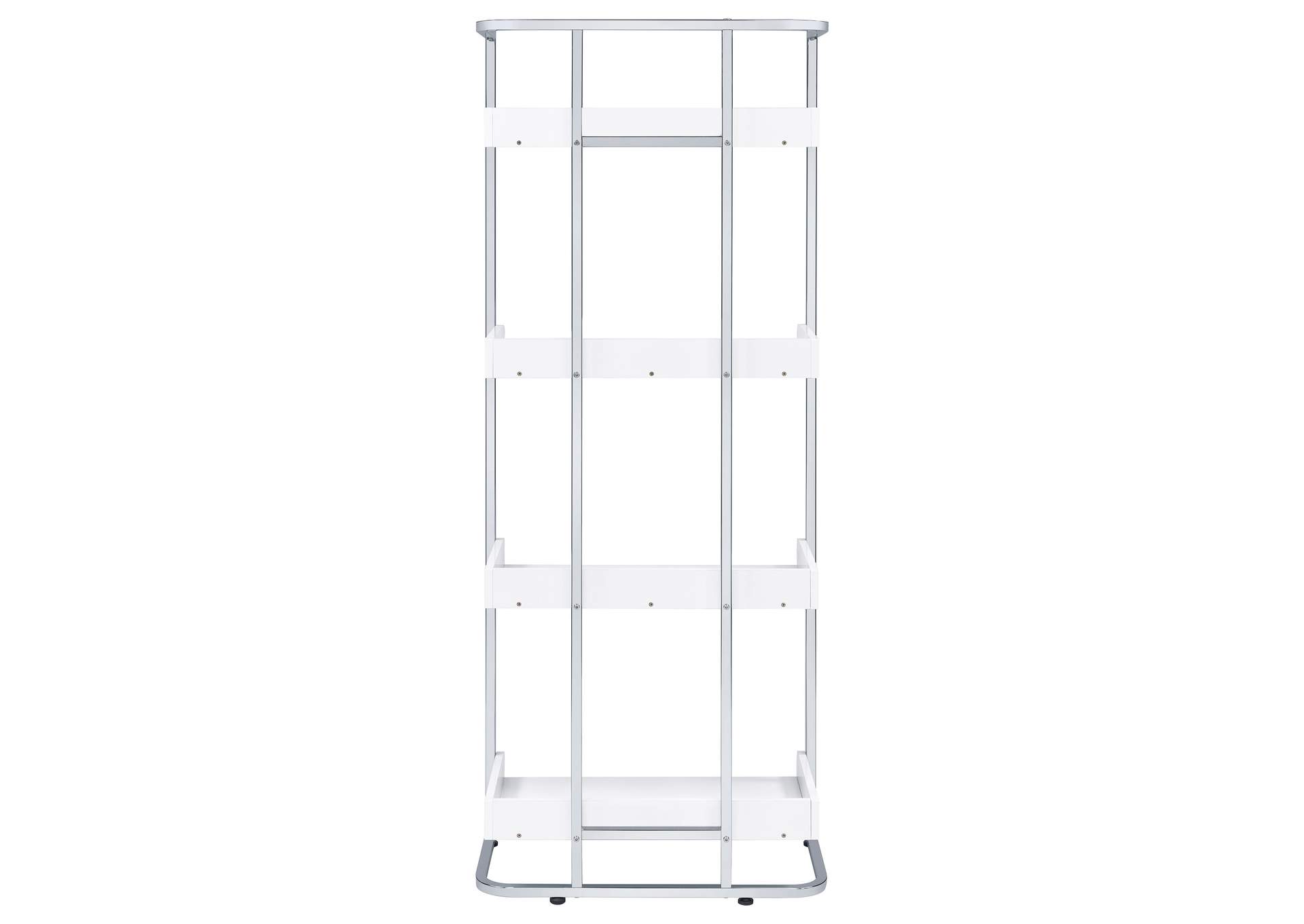 Ember 4-shelf Bookcase White High Gloss and Chrome,Coaster Furniture