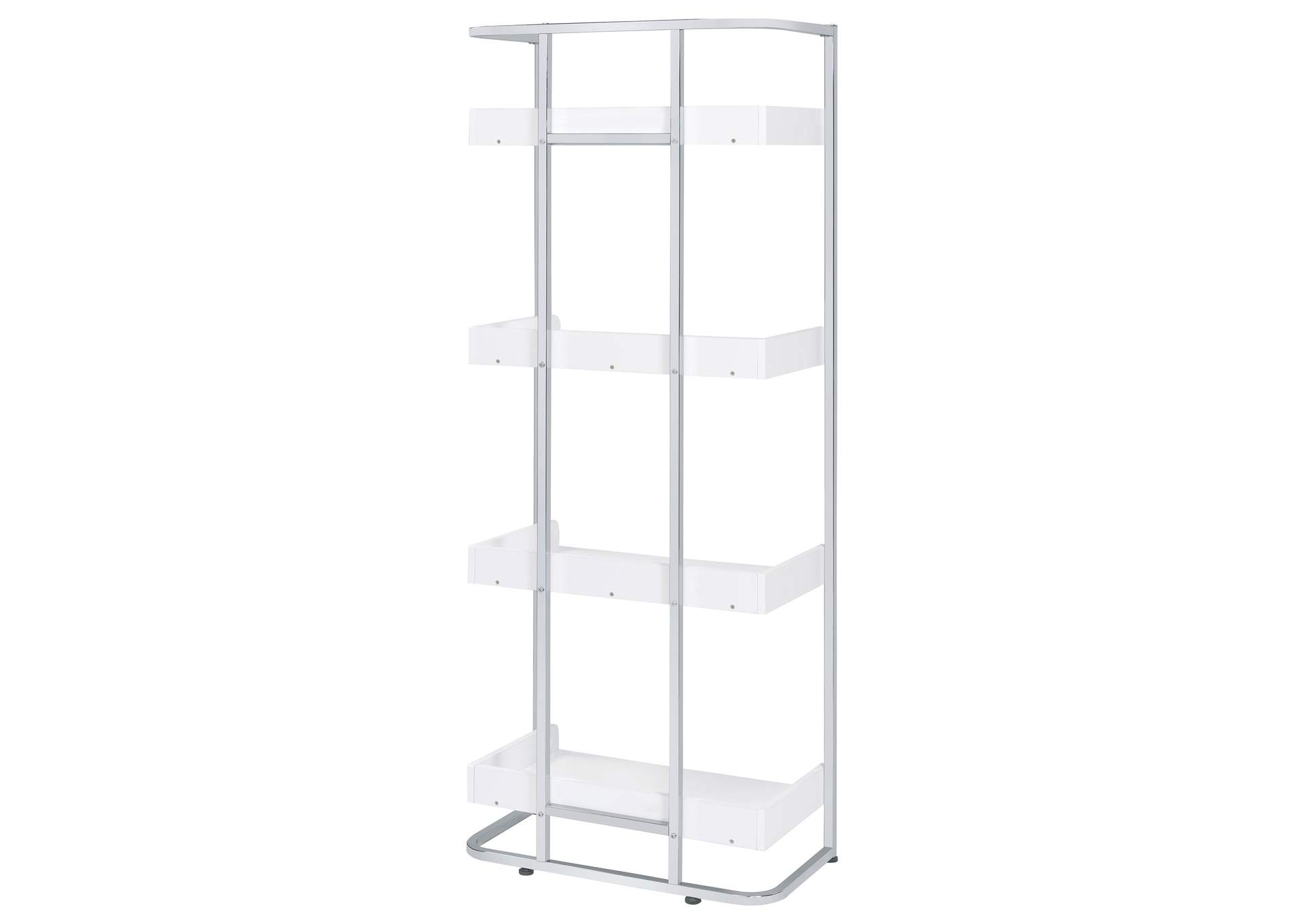 Ember 4-shelf Bookcase White High Gloss and Chrome,Coaster Furniture