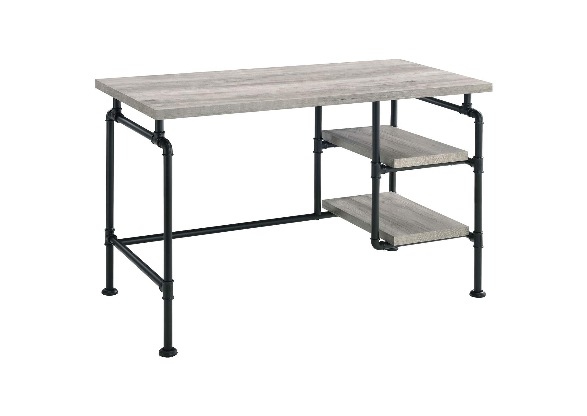 Delray 2-tier Open Shelving Writing Desk Grey Driftwood and Black,Coaster Furniture