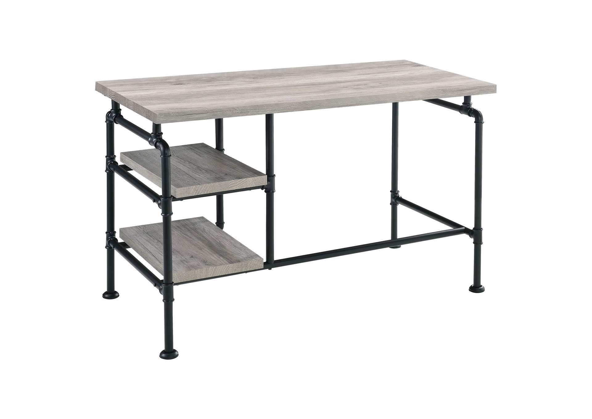 Delray 2-tier Open Shelving Writing Desk Grey Driftwood and Black,Coaster Furniture