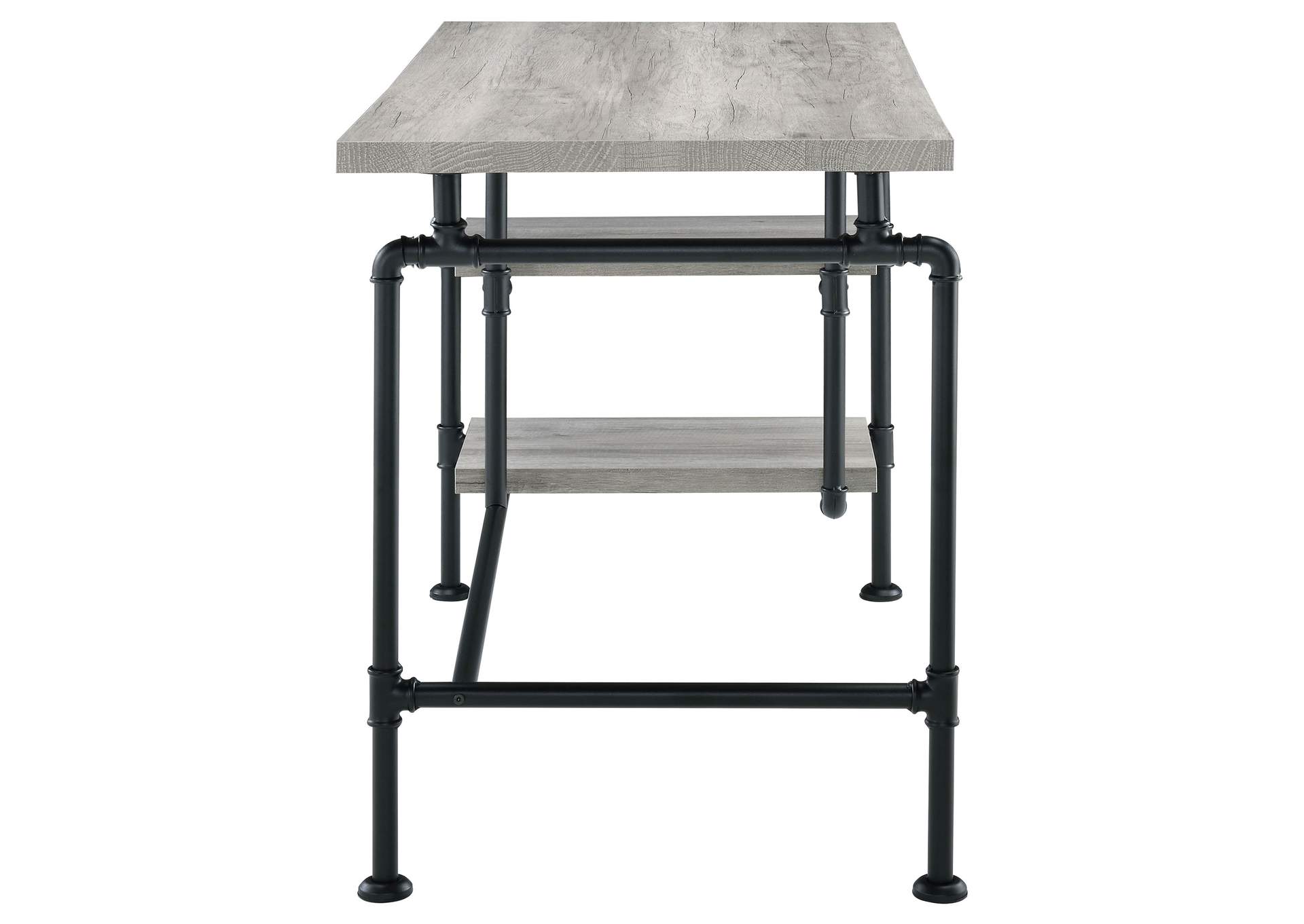 Delray 2-tier Open Shelving Writing Desk Grey Driftwood and Black,Coaster Furniture