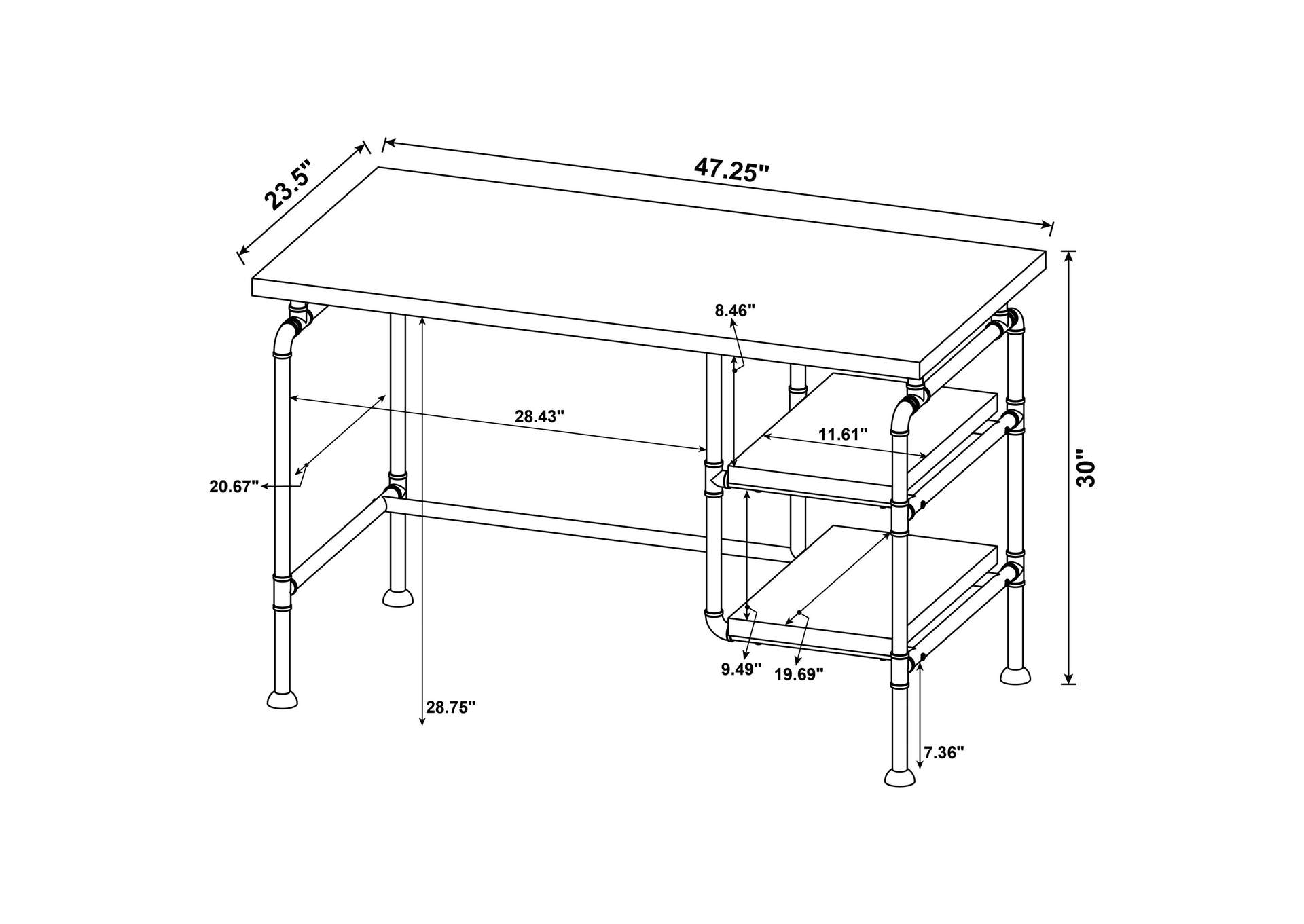 Delray 2-tier Open Shelving Writing Desk Grey Driftwood and Black,Coaster Furniture