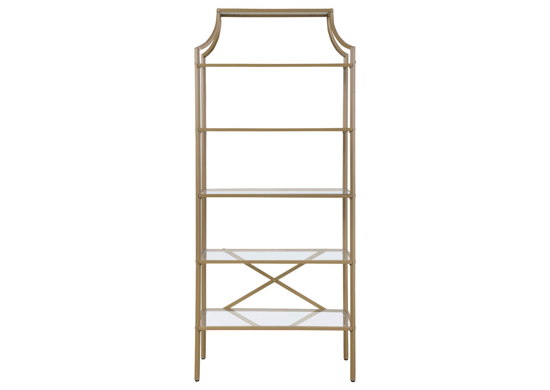 Serena 5-tier Tempered Glass Shelves Bookcase Matte Gold,Coaster Furniture