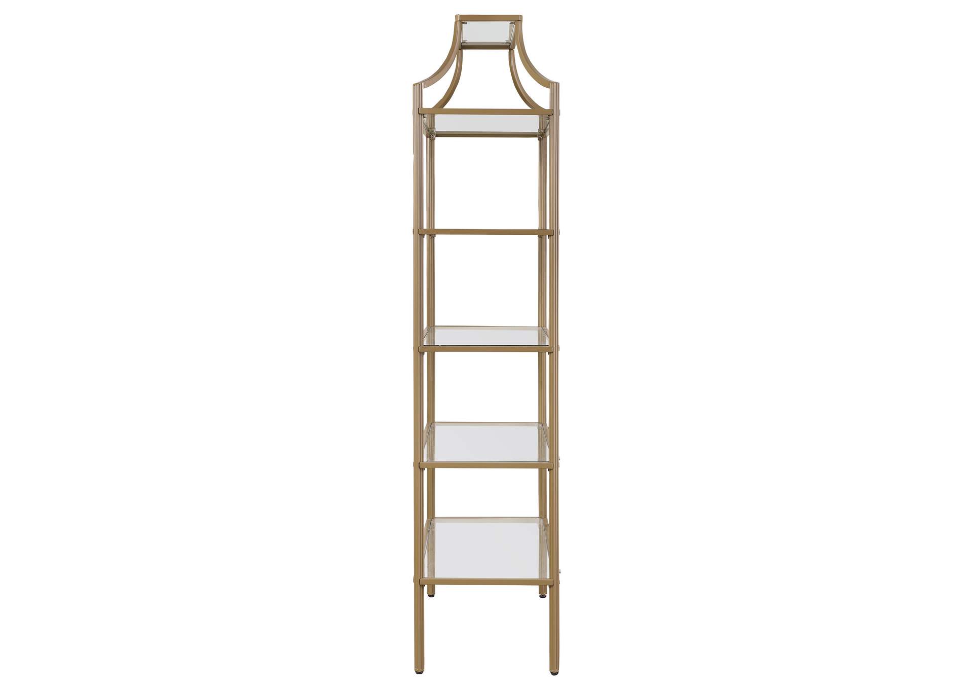 Serena 5-tier Tempered Glass Shelves Bookcase Matte Gold,Coaster Furniture