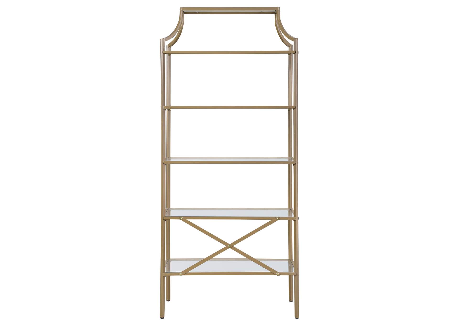 Serena 5-tier Tempered Glass Shelves Bookcase Matte Gold,Coaster Furniture