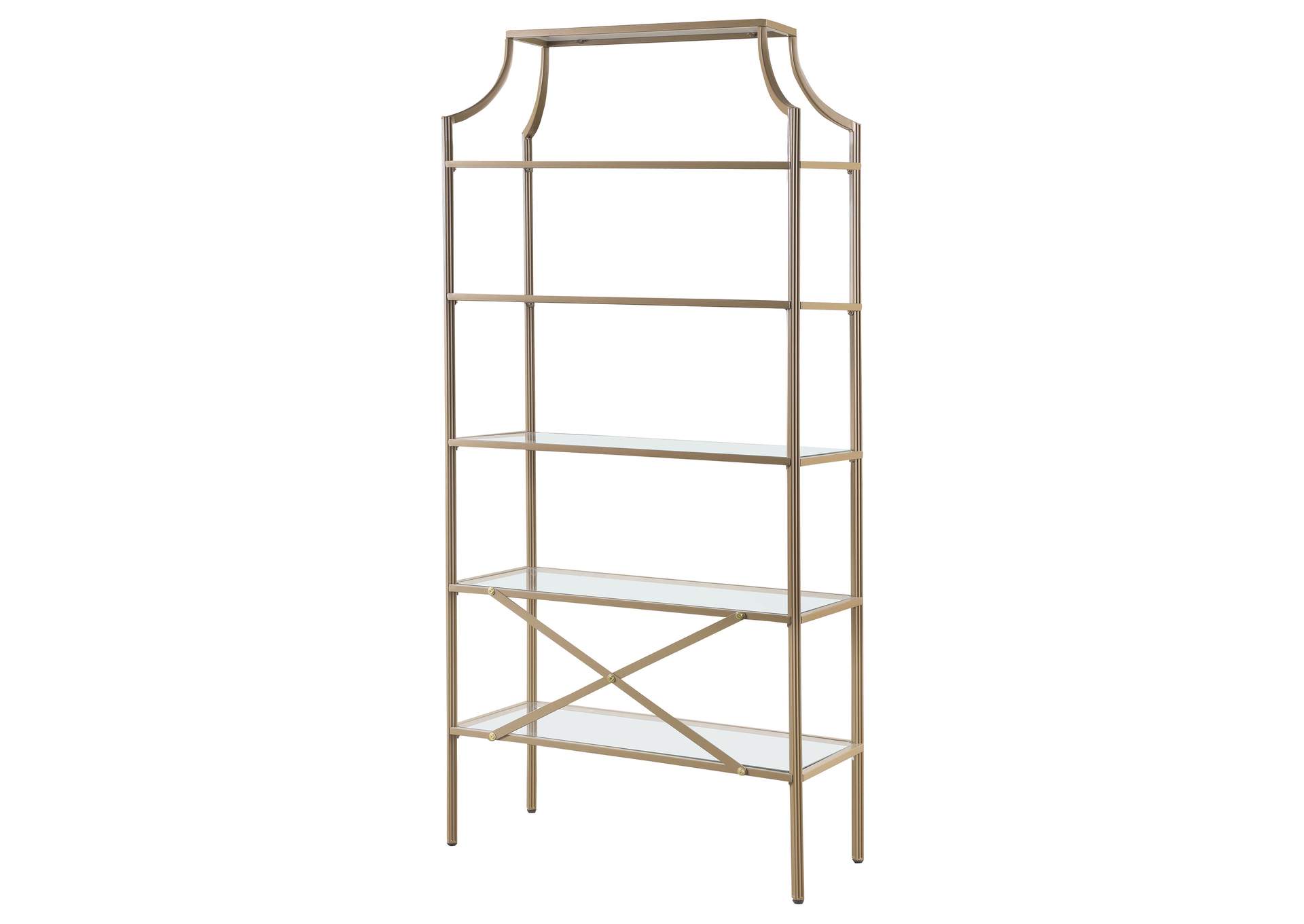 Serena 5-tier Tempered Glass Shelves Bookcase Matte Gold,Coaster Furniture