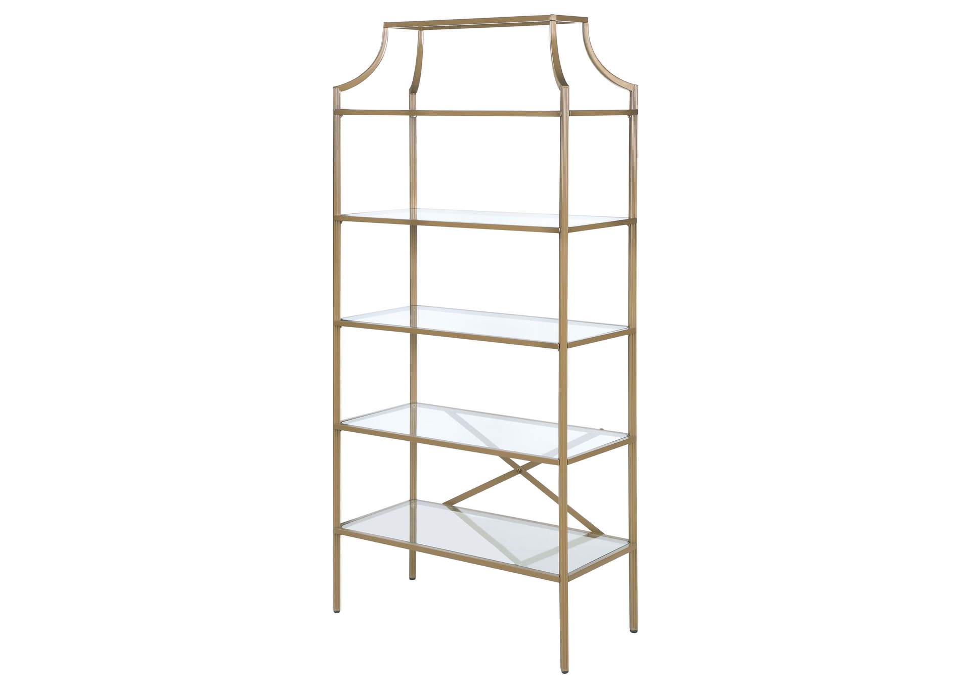 Serena 5-tier Tempered Glass Shelves Bookcase Matte Gold,Coaster Furniture