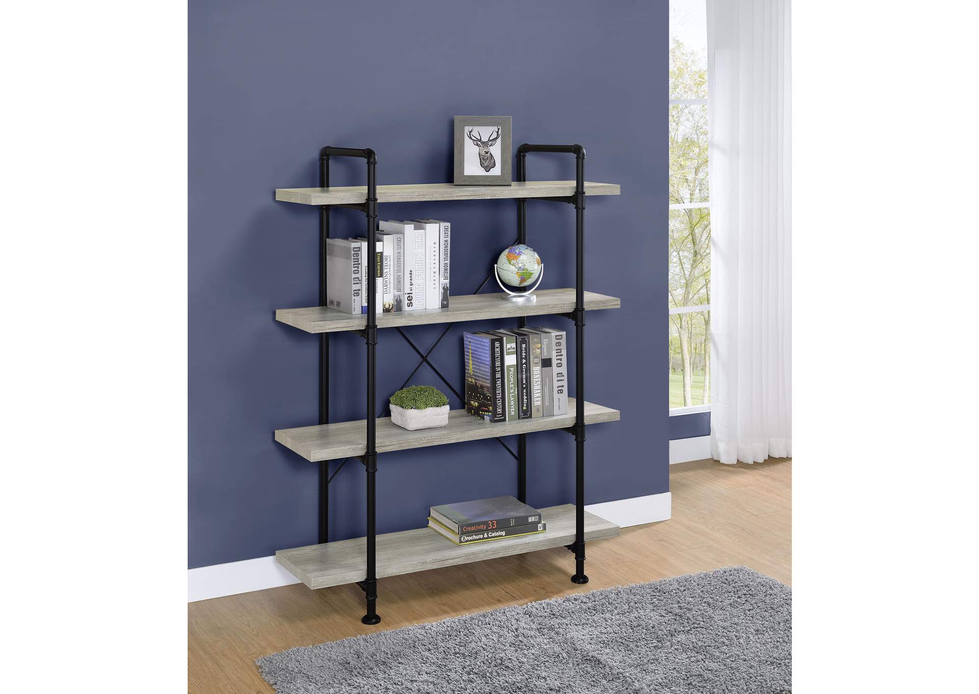 Delray 4-tier Open Shelving Bookcase Grey Driftwood and Black,Coaster Furniture