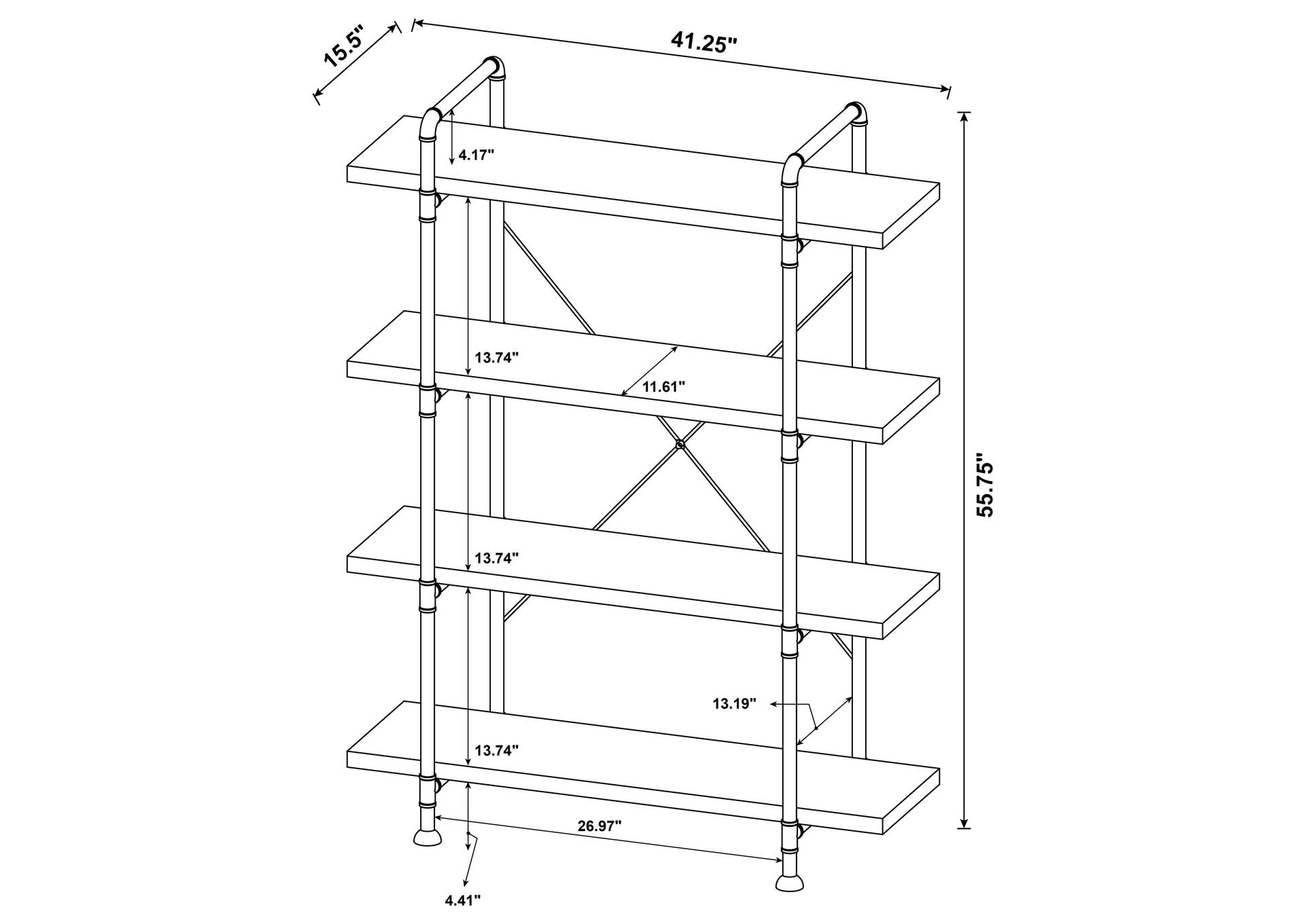 Delray 4-tier Open Shelving Bookcase Grey Driftwood and Black,Coaster Furniture