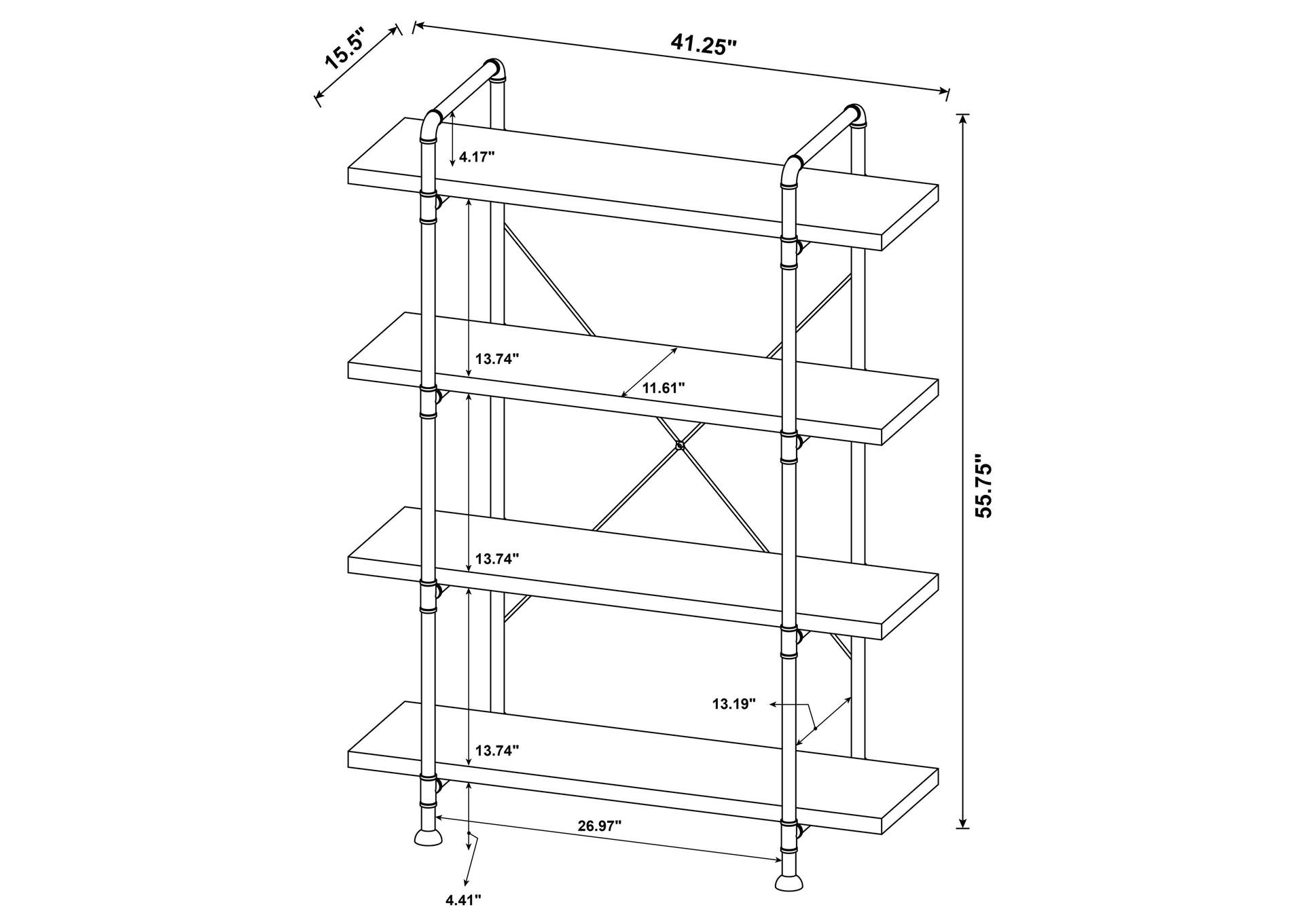 Delray 4-tier Open Shelving Bookcase Grey Driftwood and Black,Coaster Furniture