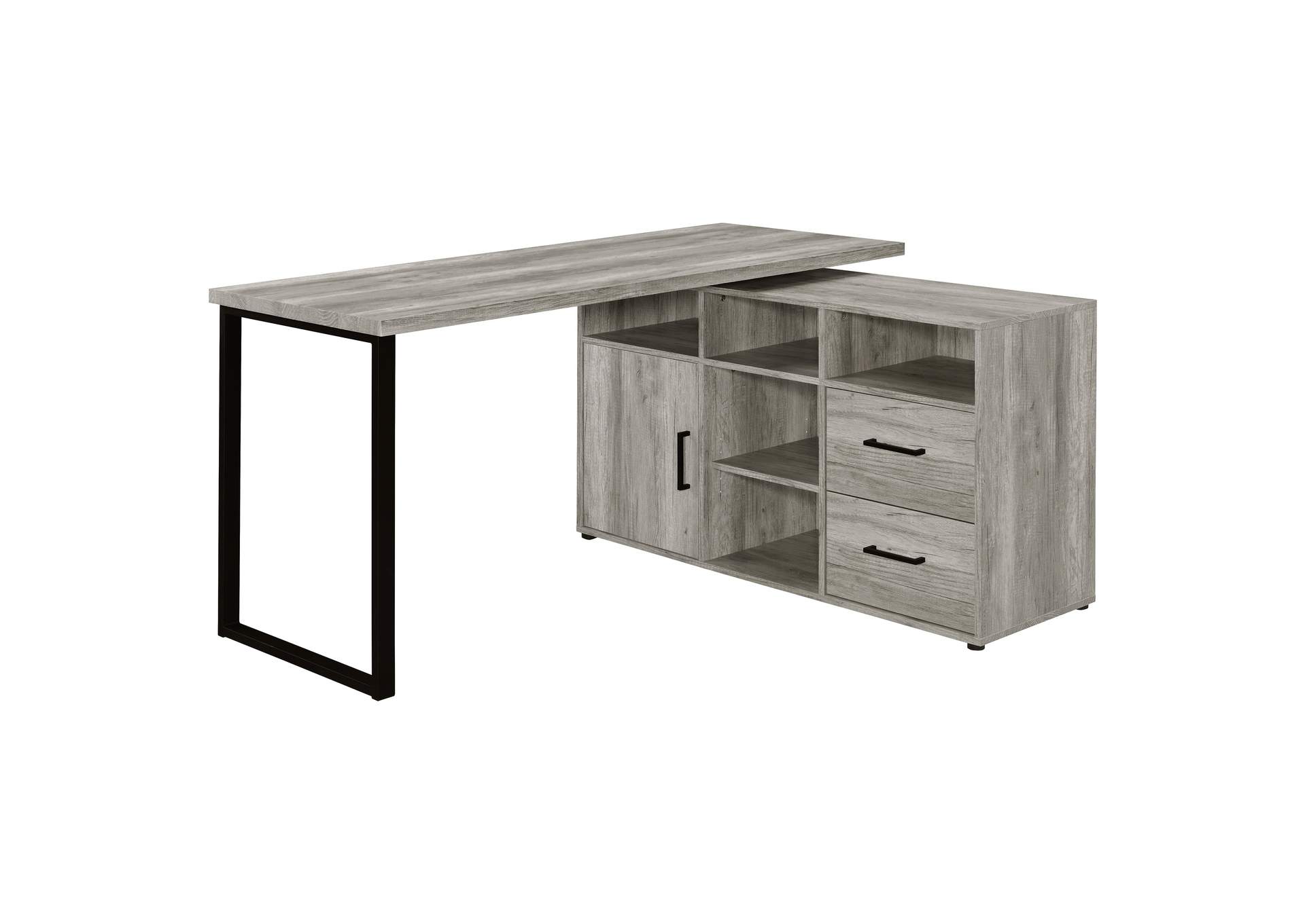 Hertford L-shape Office Desk with Storage Grey Driftwood,Coaster Furniture