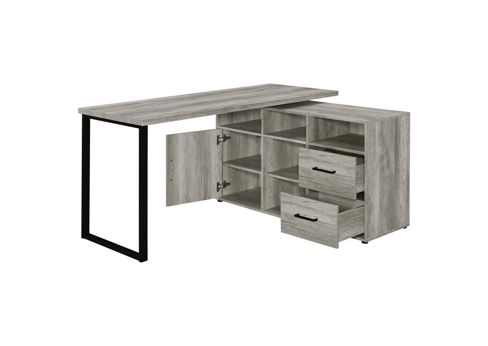 Hertford L-shape Office Desk with Storage Grey Driftwood,Coaster Furniture