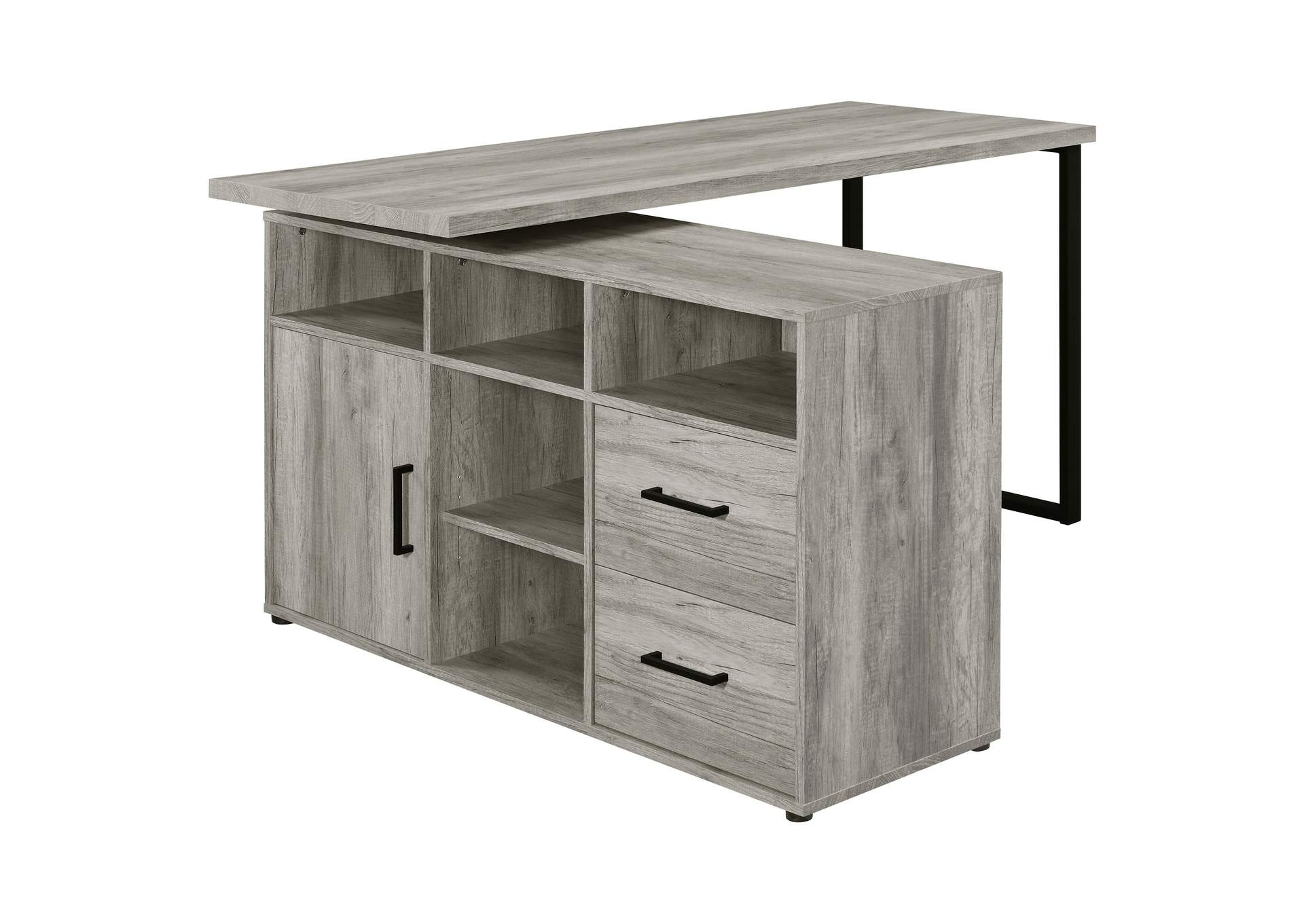 Hertford L-shape Office Desk with Storage Grey Driftwood,Coaster Furniture