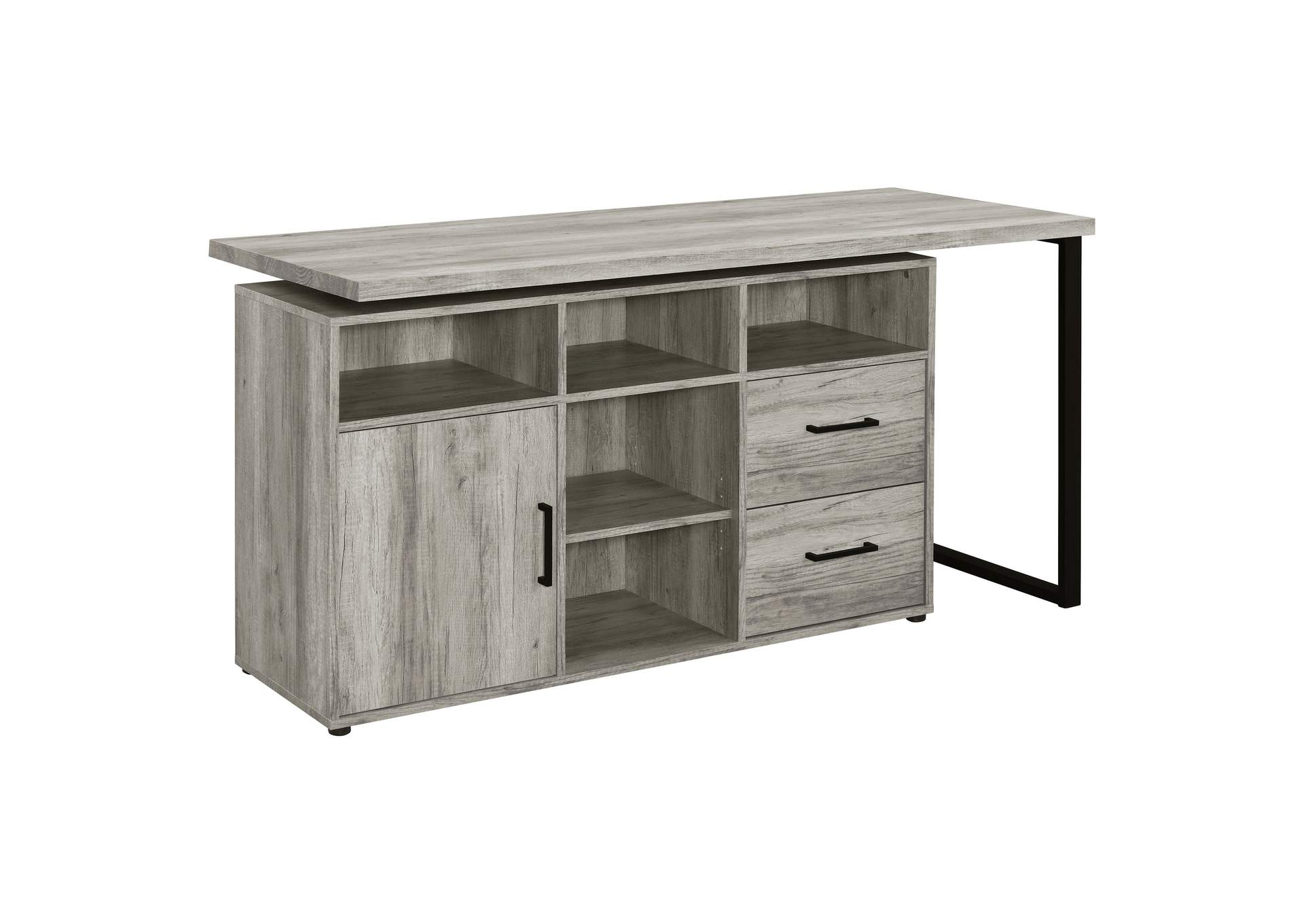 Hertford L-shape Office Desk with Storage Grey Driftwood,Coaster Furniture