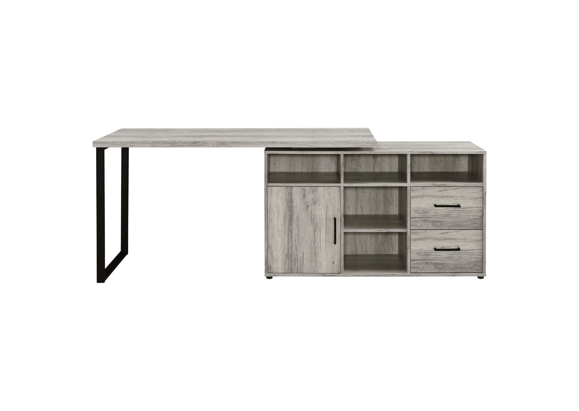 Hertford L-shape Office Desk with Storage Grey Driftwood,Coaster Furniture