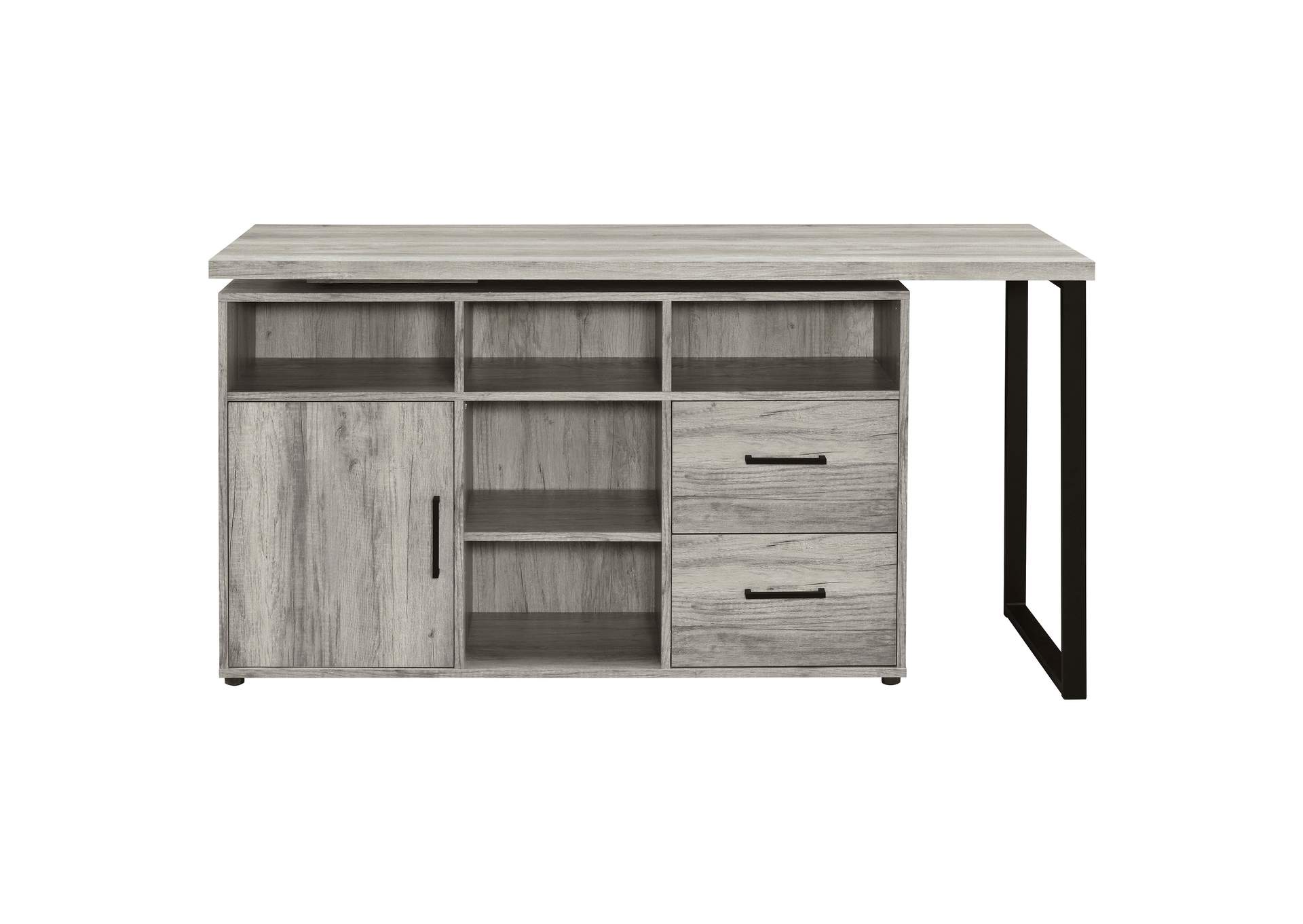 Hertford L-shape Office Desk with Storage Grey Driftwood,Coaster Furniture