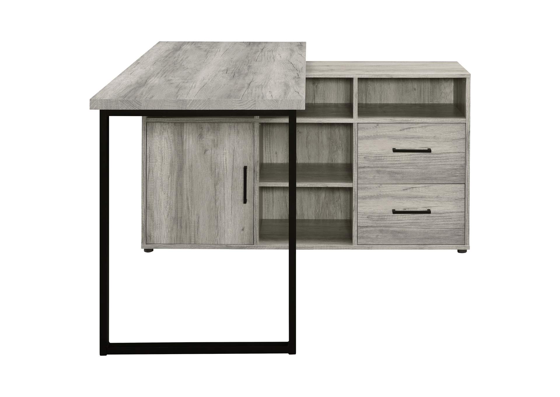 Hertford L-shape Office Desk with Storage Grey Driftwood,Coaster Furniture