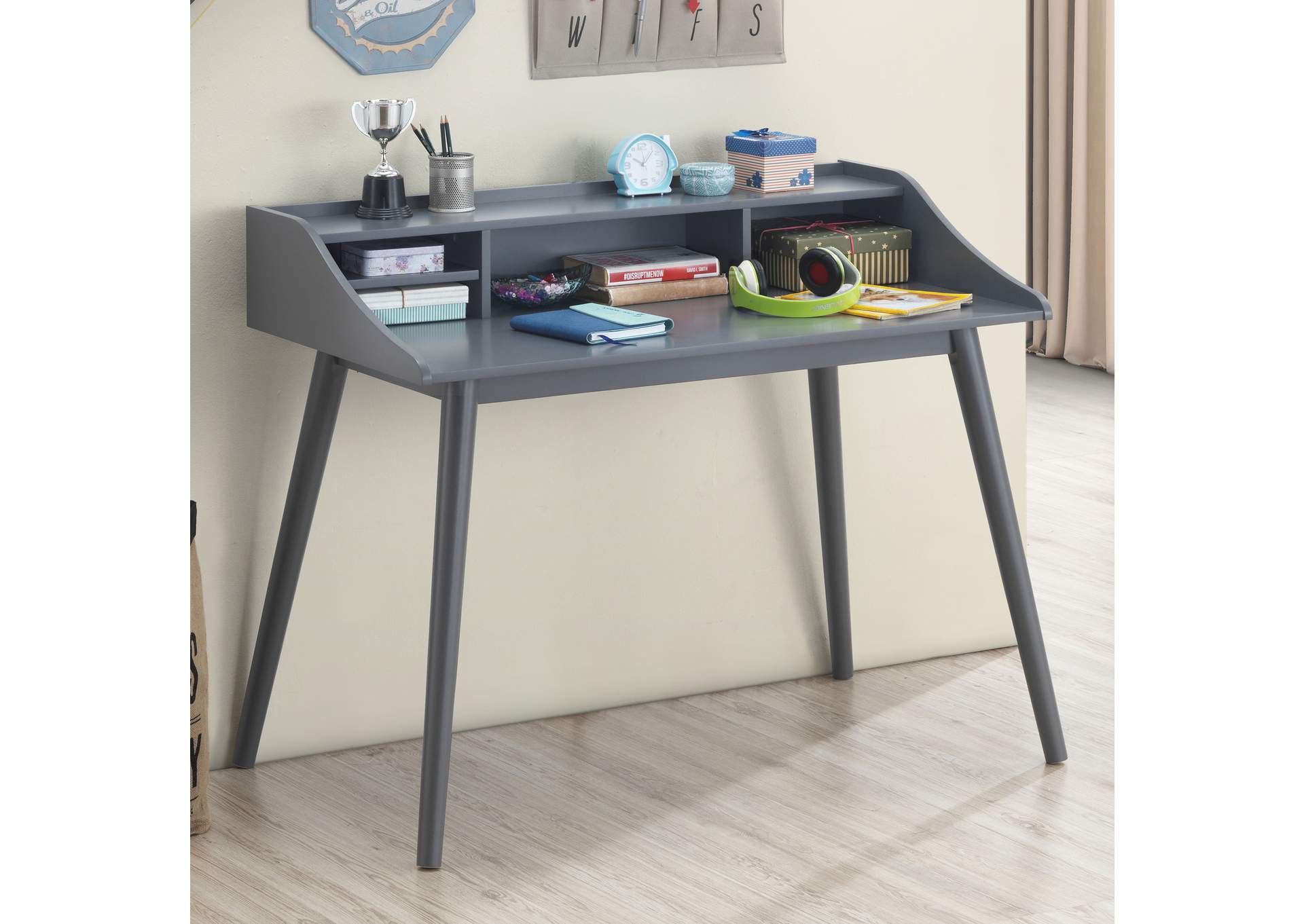 Percy 4-compartment Writing Desk Grey,Coaster Furniture