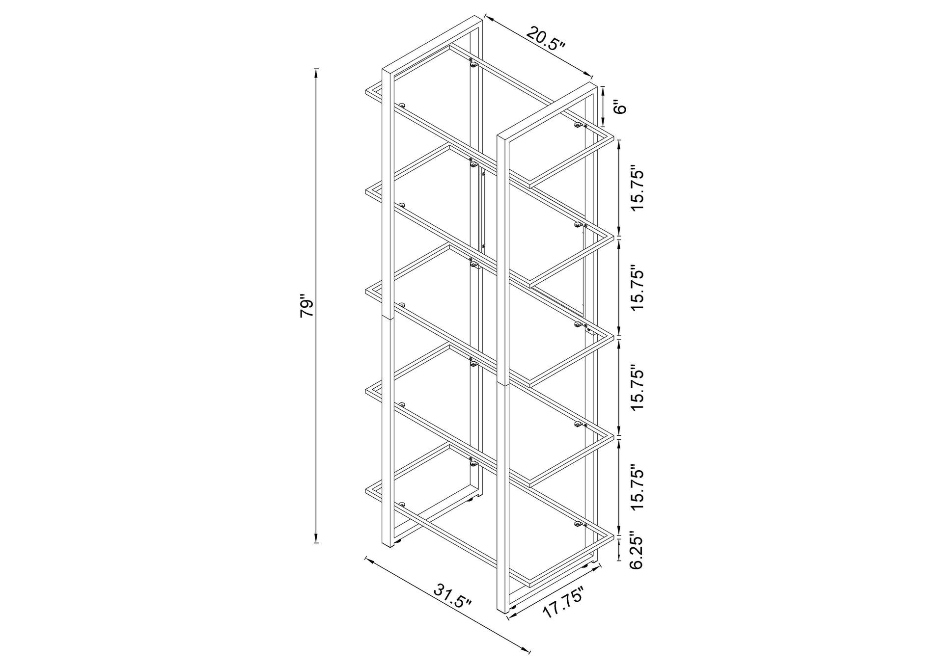 Hartford Glass Shelf Bookcase Chrome,Coaster Furniture