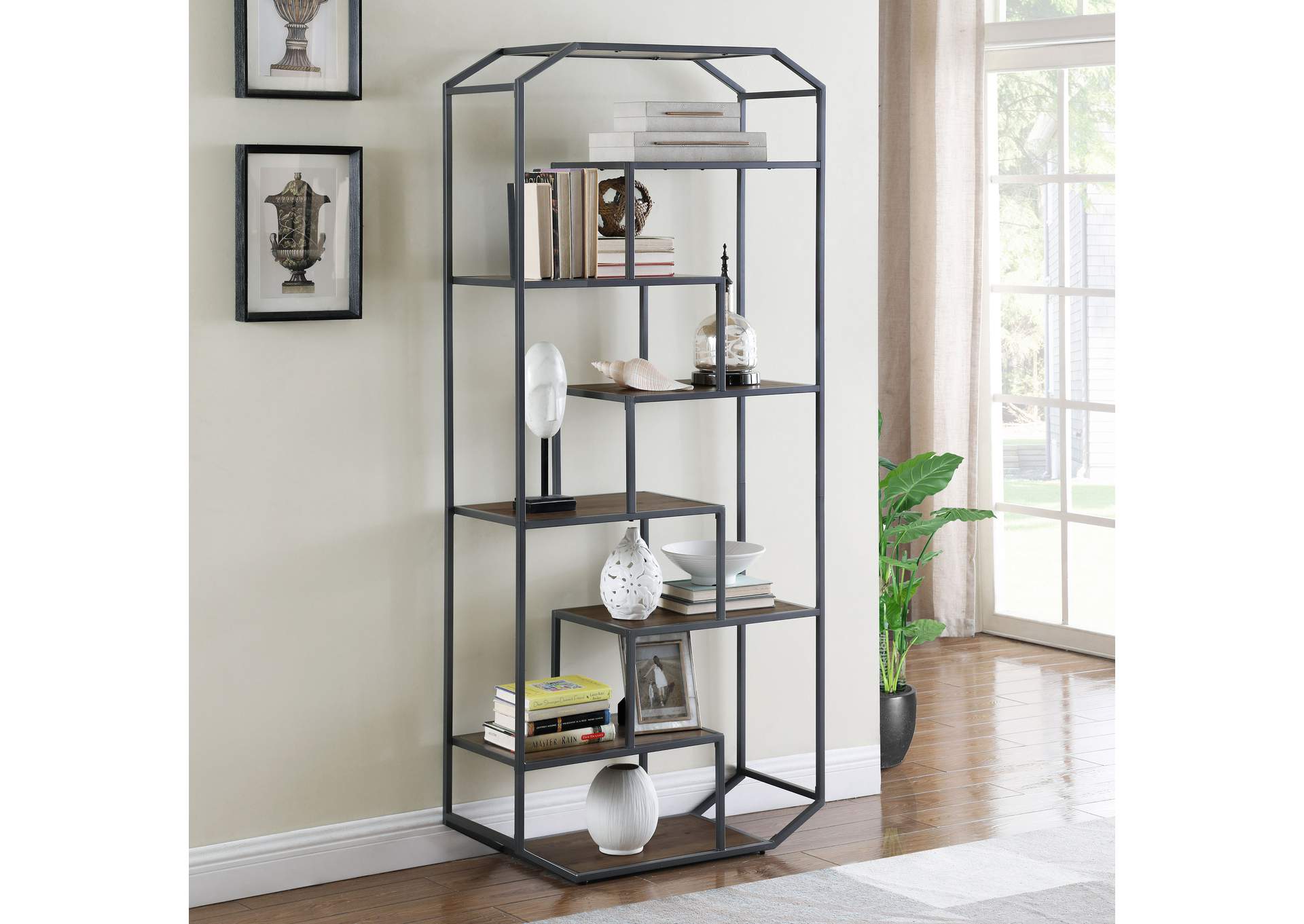 Leland 6-shelf Bookcase Rustic Brown and Dark Grey,Coaster Furniture