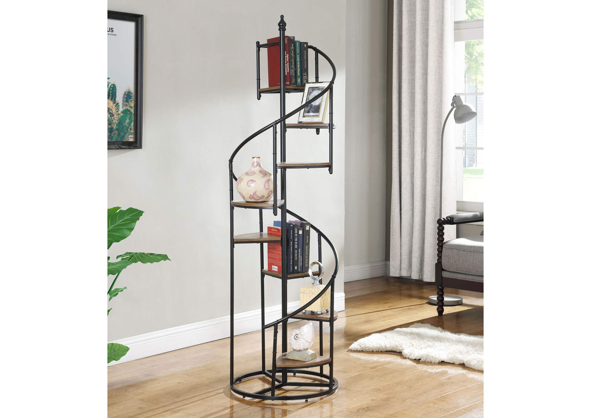 Roseglen 8-shelf Staircase Bookcase Rustic Brown and Black,Coaster Furniture