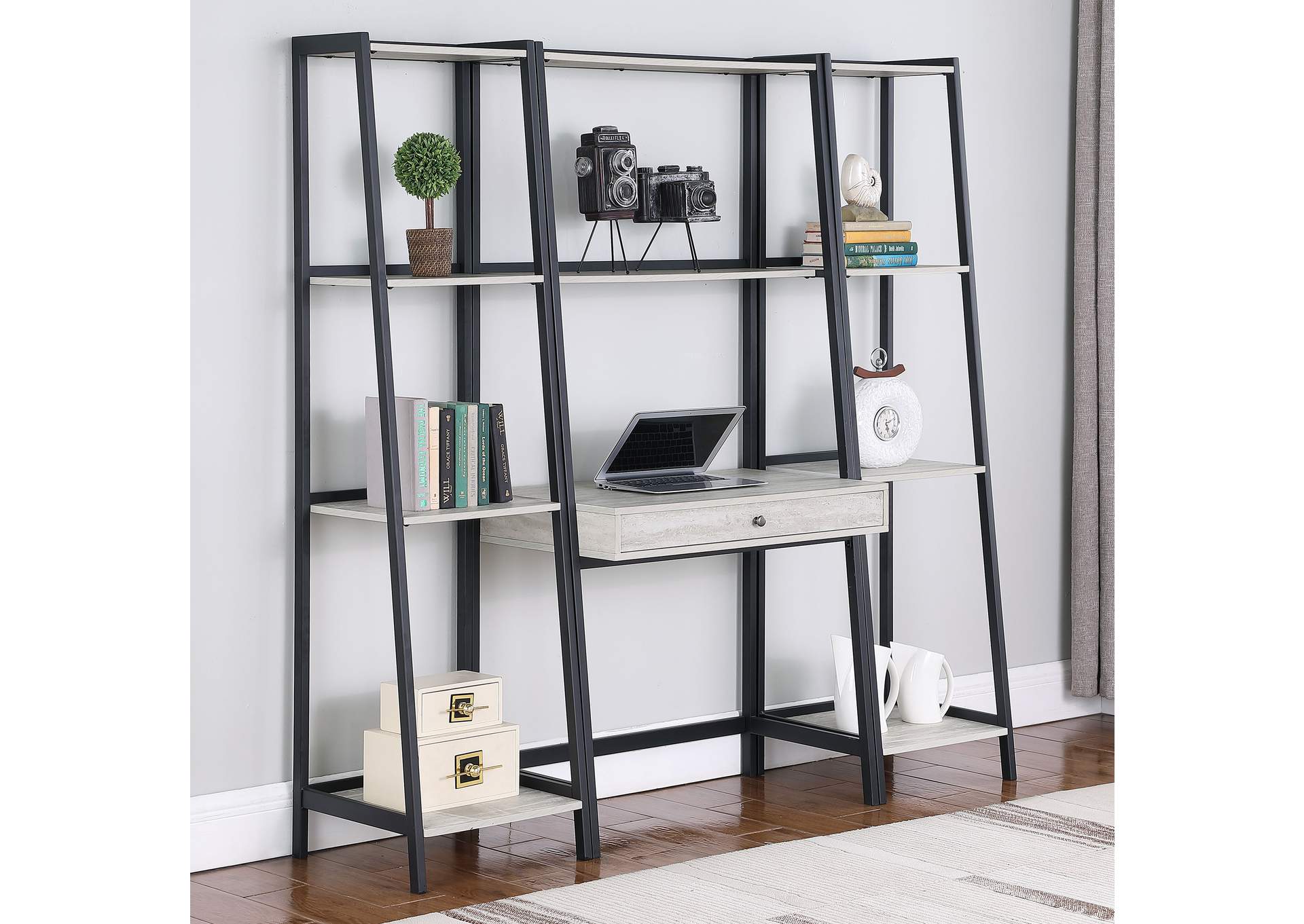 Pinckard 3-piece Ladder Desk Set Grey Stone Herringbone and Black,Coaster Furniture