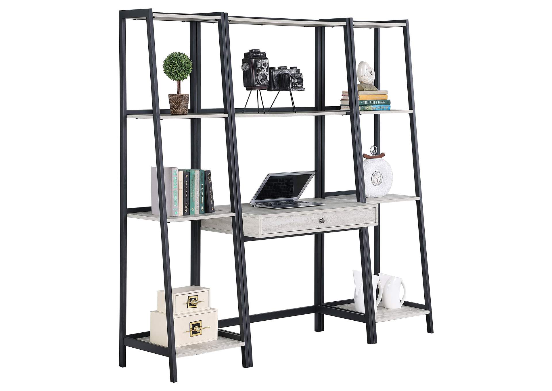 Pinckard 3-piece Ladder Desk Set Grey Stone Herringbone and Black,Coaster Furniture