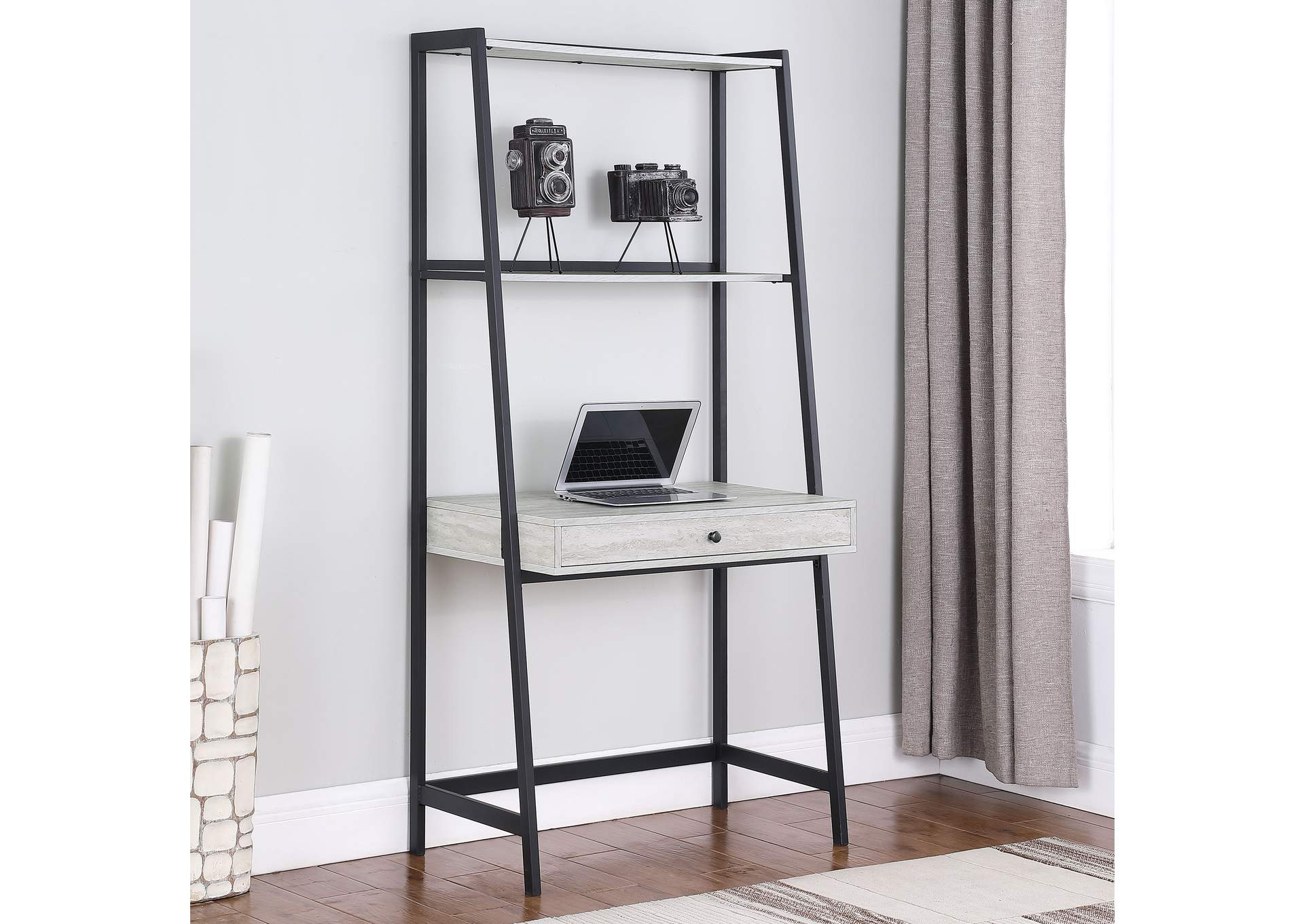 Pinckard 1-drawer Ladder Desk Grey Stone Herringbone and Black,Coaster Furniture