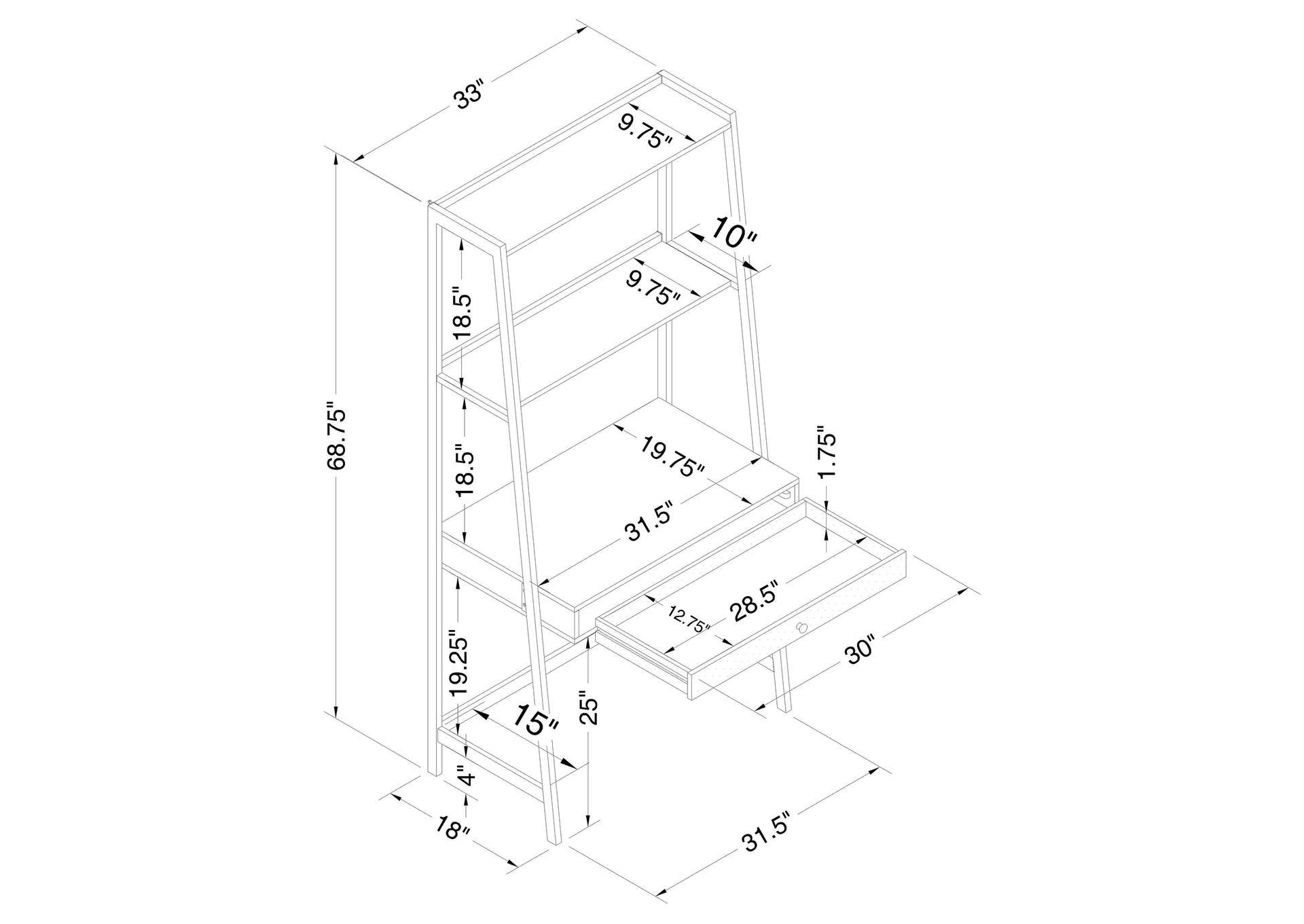 Pinckard 1-drawer Ladder Desk Grey Stone Herringbone and Black,Coaster Furniture