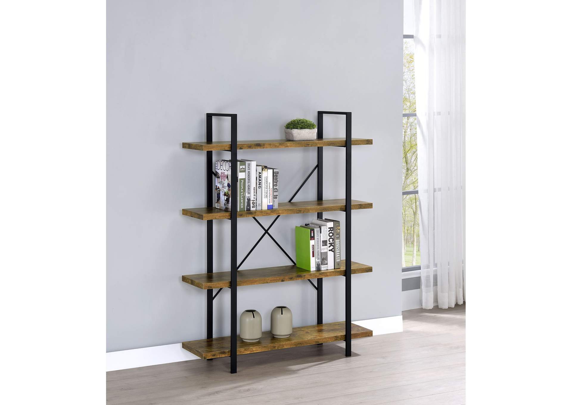 Cole 4-Shelf Bookcase Antique Nutmeg and Black,Coaster Furniture