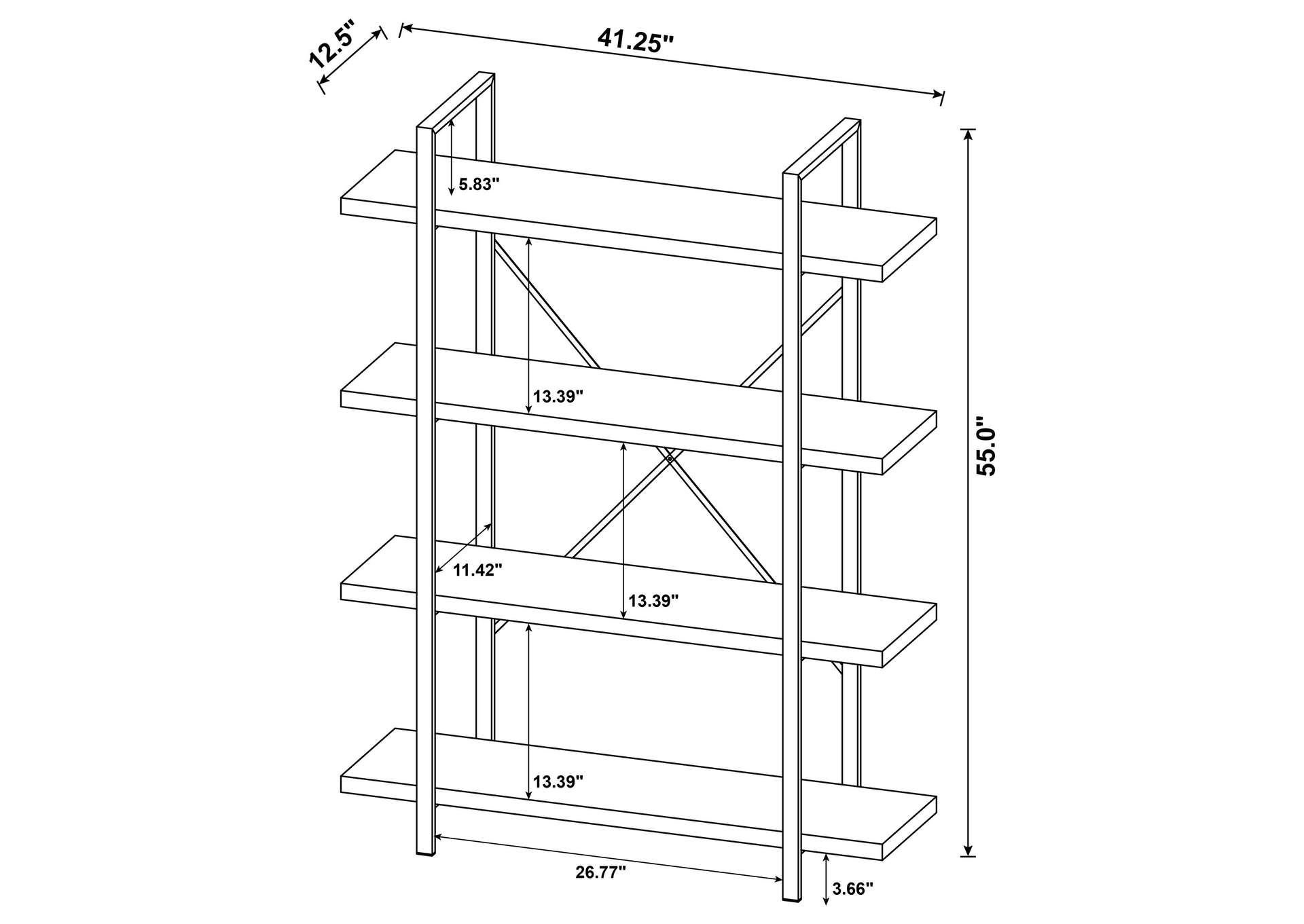 Cole 4-Shelf Bookcase Antique Nutmeg and Black,Coaster Furniture