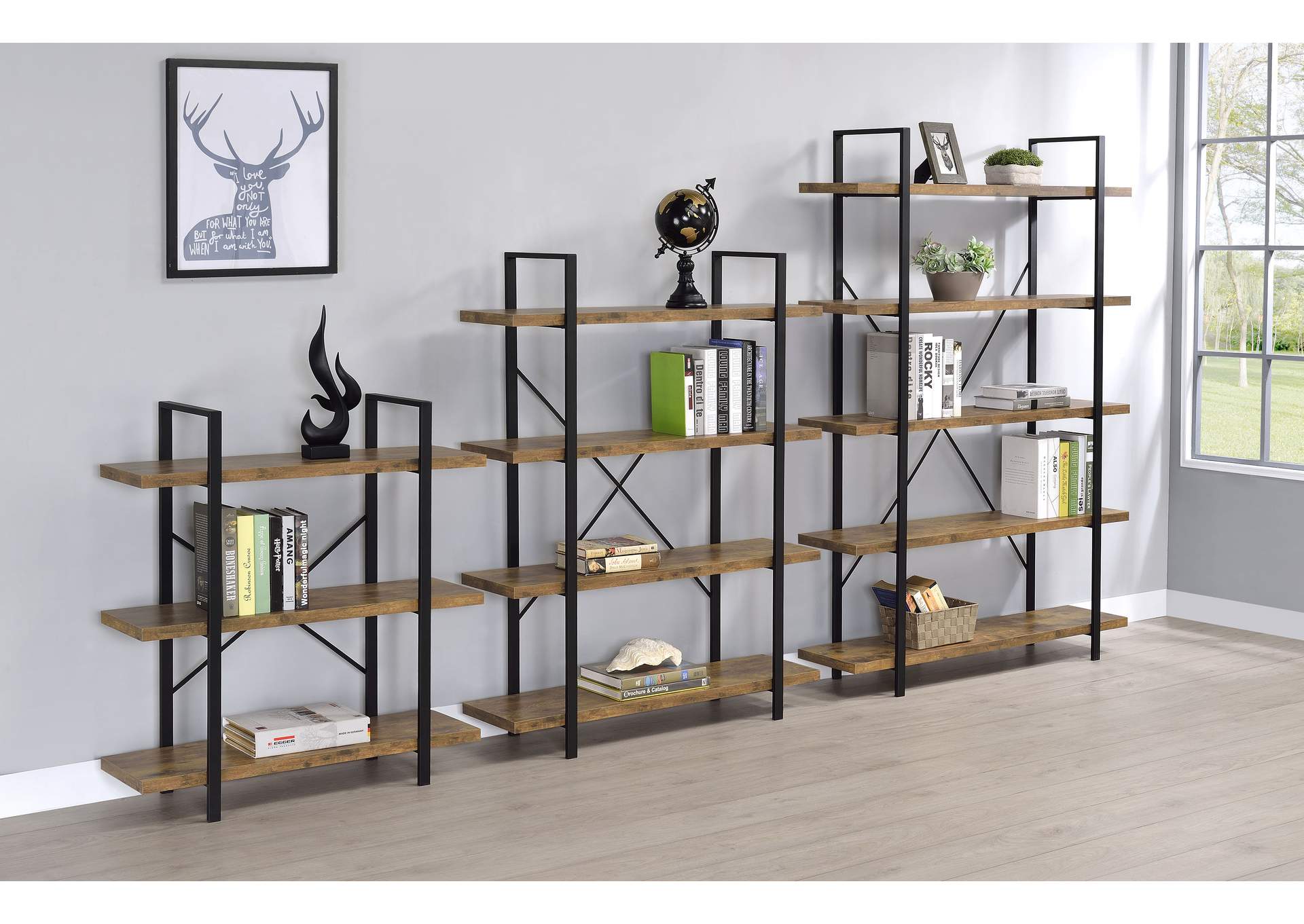 Cole 4-Shelf Bookcase Antique Nutmeg and Black,Coaster Furniture