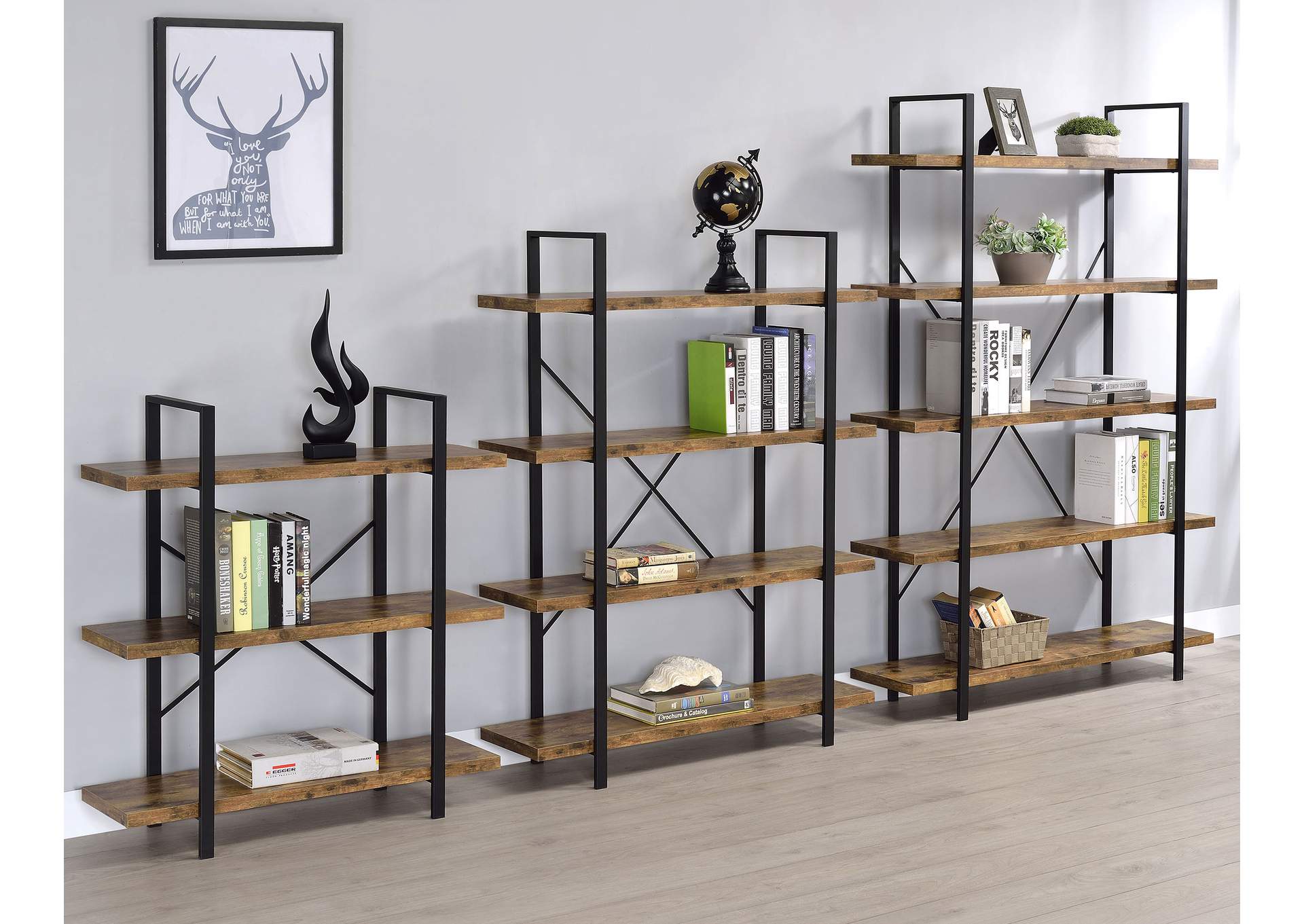 Cole 4-Shelf Bookcase Antique Nutmeg and Black,Coaster Furniture