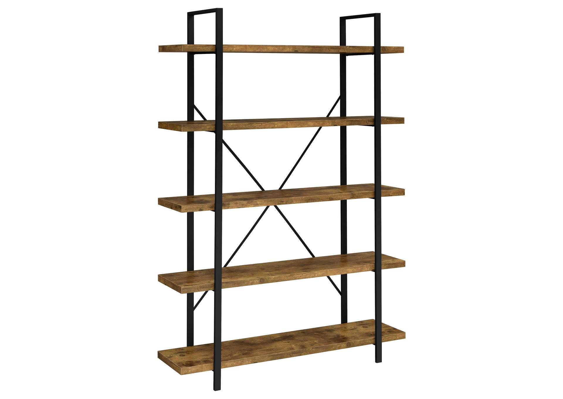 Cole 5-Shelf Bookcase Antique Nutmeg and Black,Coaster Furniture