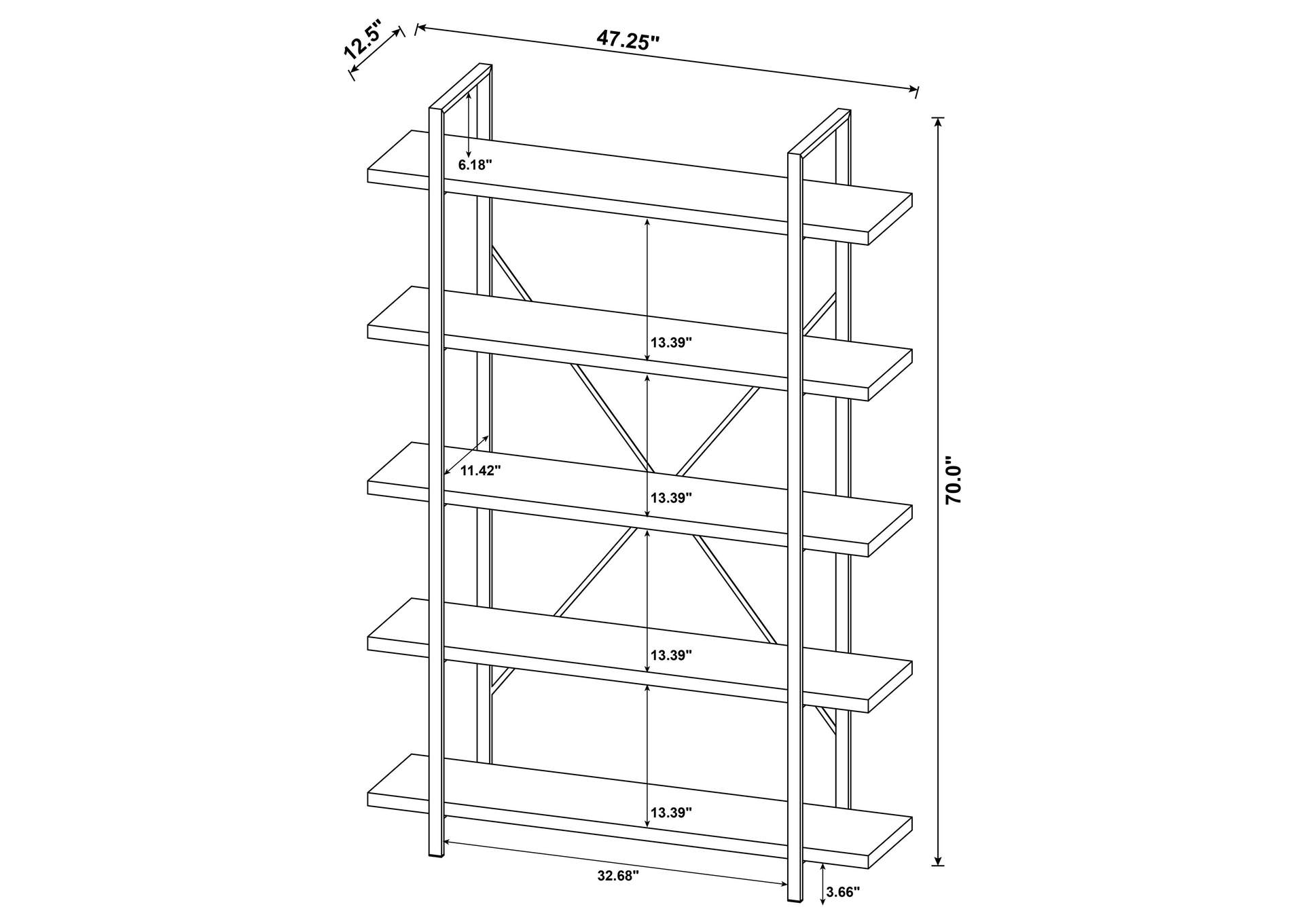 Cole 5-Shelf Bookcase Antique Nutmeg and Black,Coaster Furniture