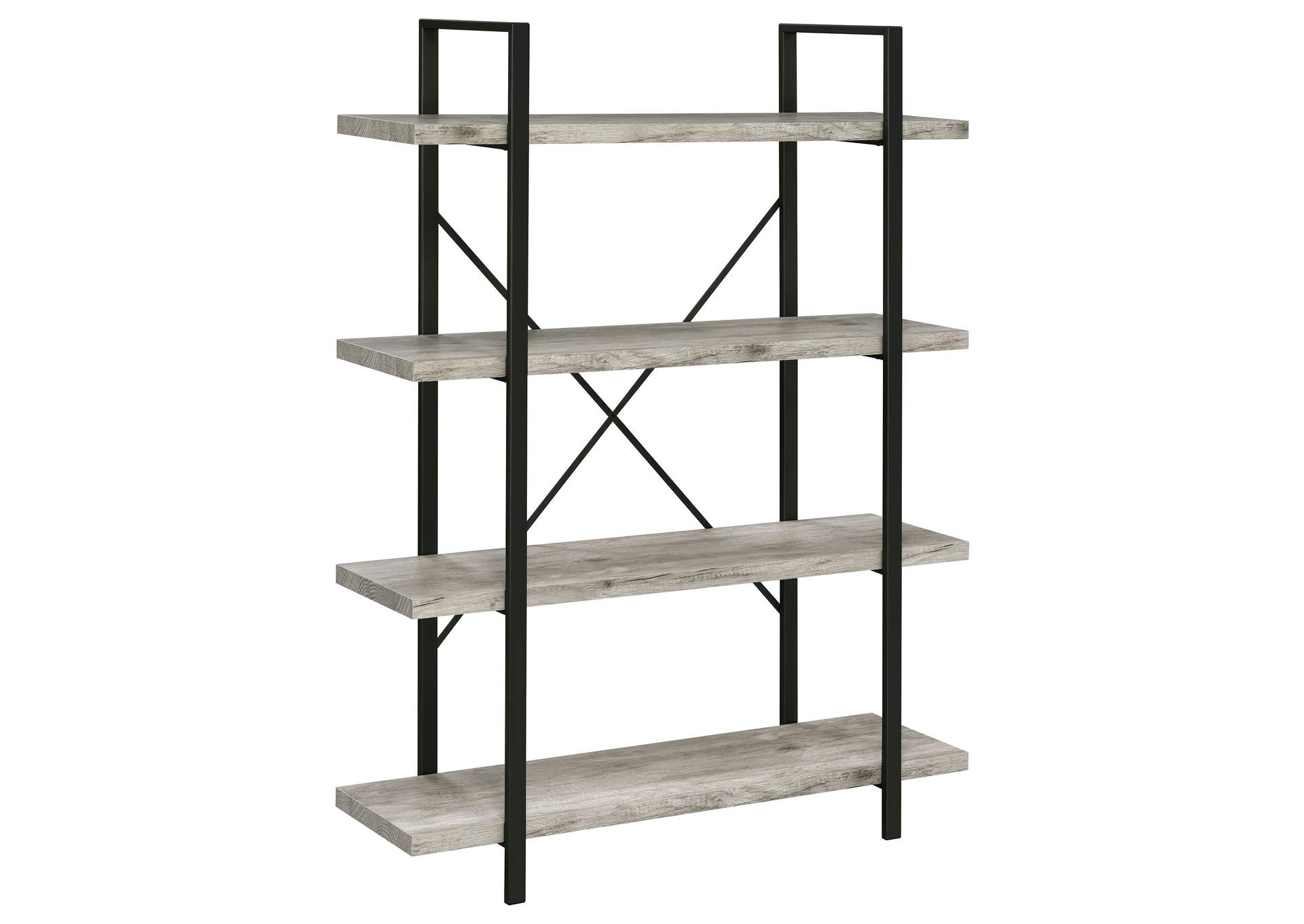 Cole 4-Shelf Bookcase Grey Driftwood and Gunmetal,Coaster Furniture