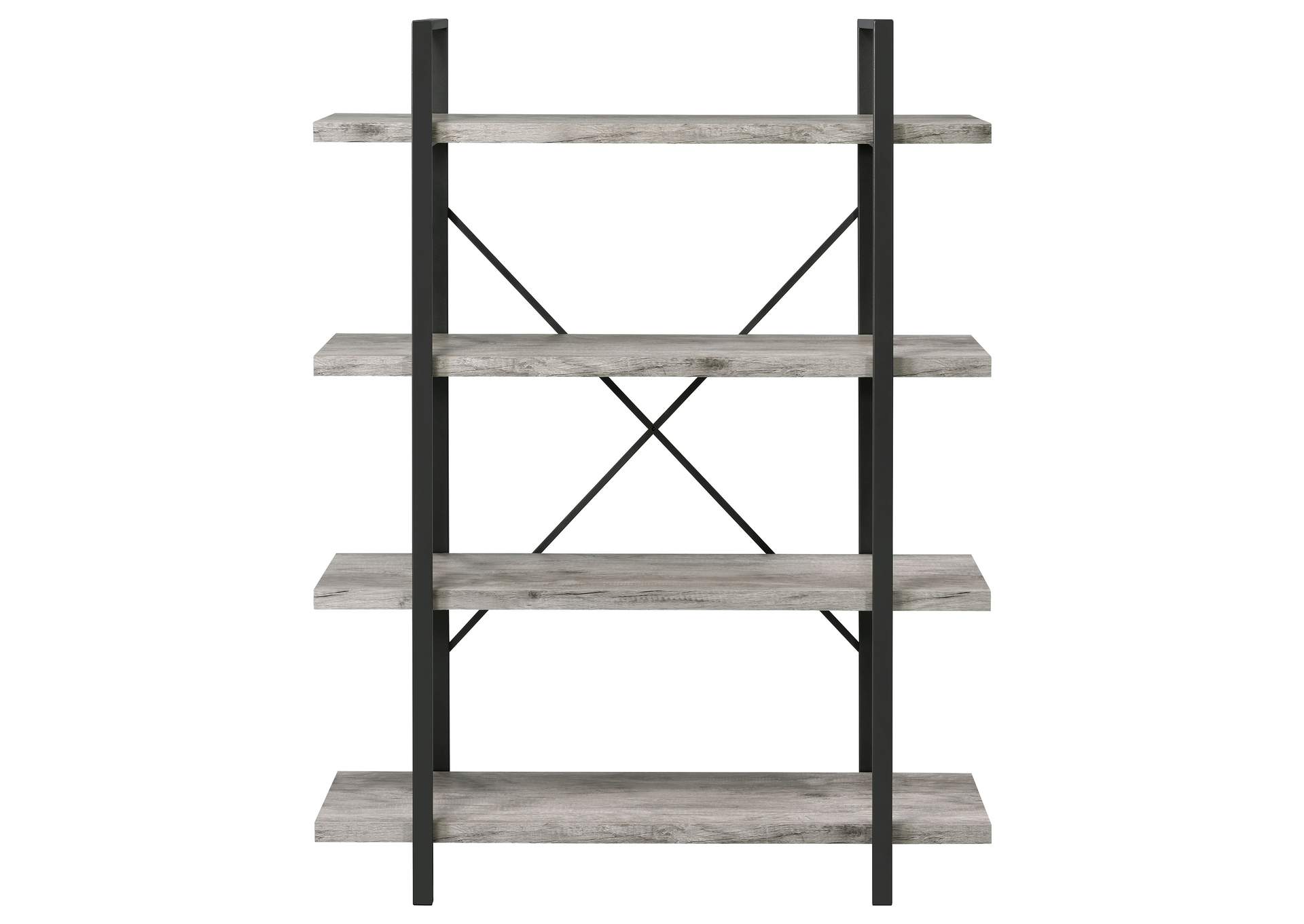 Cole 4-Shelf Bookcase Grey Driftwood and Gunmetal,Coaster Furniture