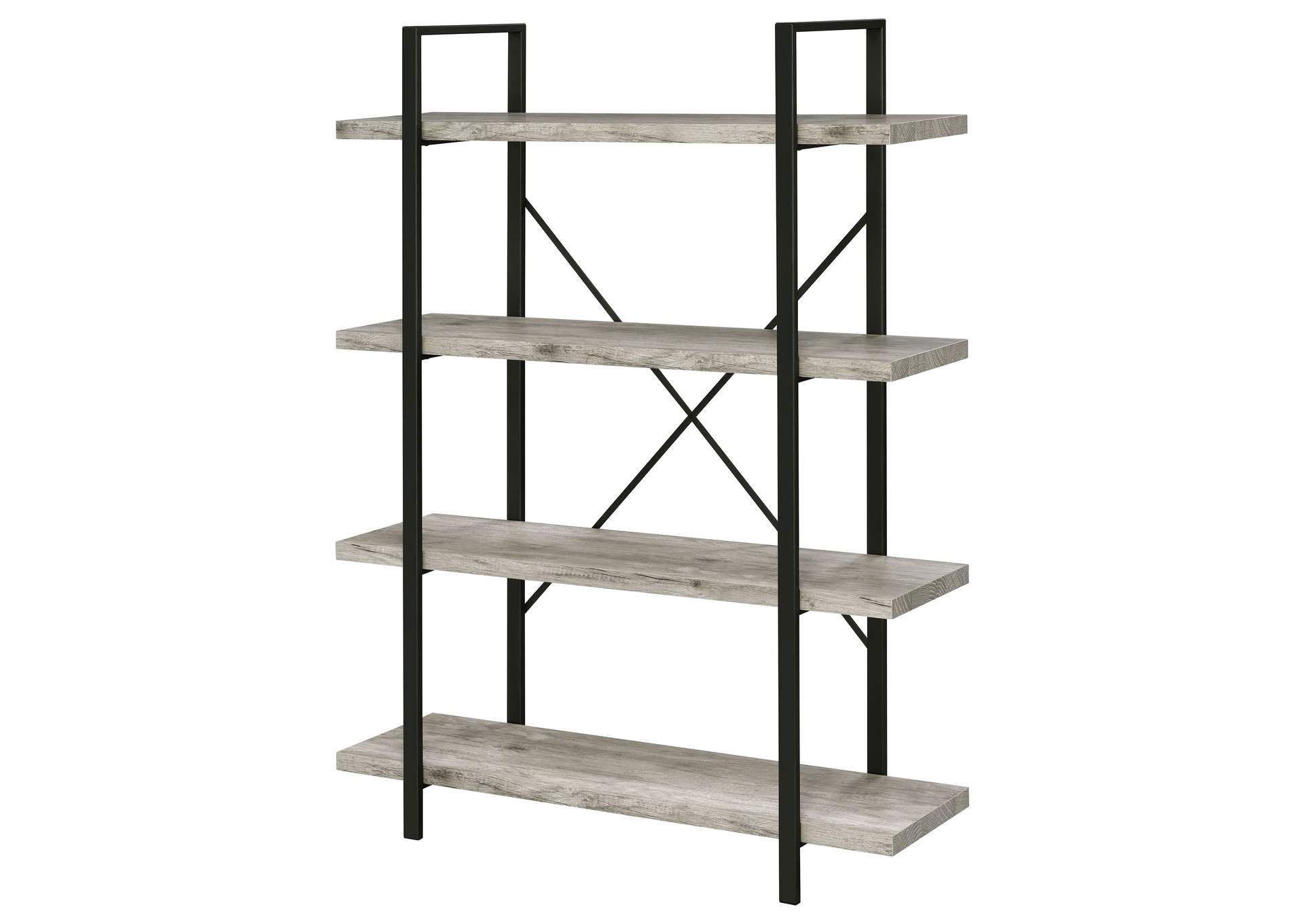 Cole 4-Shelf Bookcase Grey Driftwood and Gunmetal,Coaster Furniture