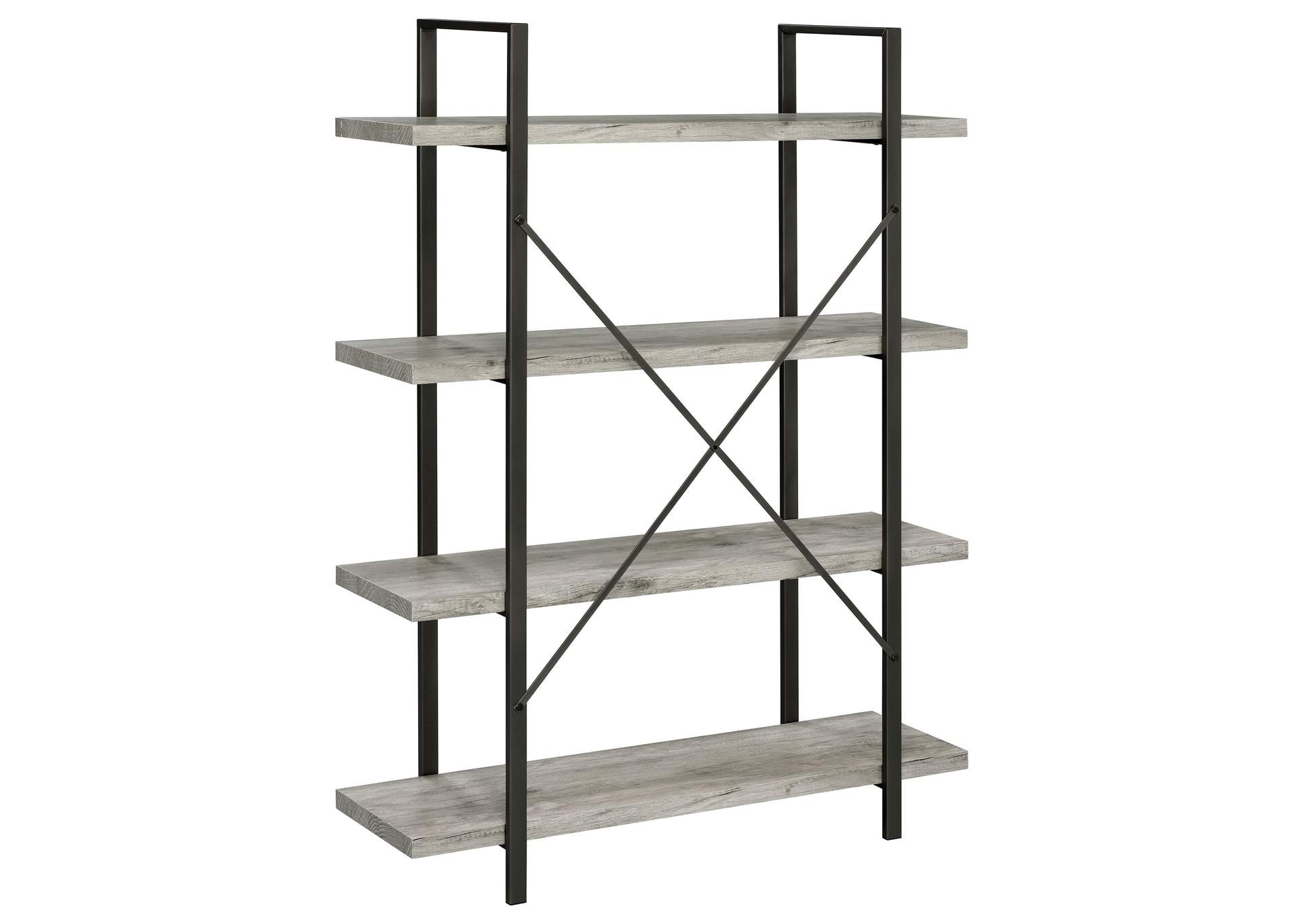 Cole 4-Shelf Bookcase Grey Driftwood and Gunmetal,Coaster Furniture