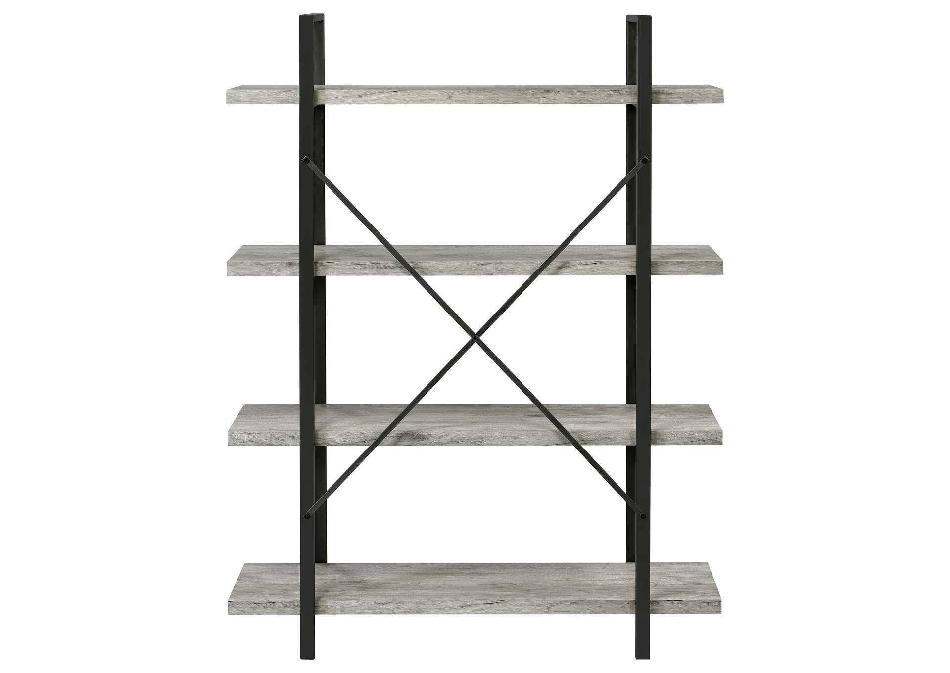 Cole 4-Shelf Bookcase Grey Driftwood and Gunmetal,Coaster Furniture