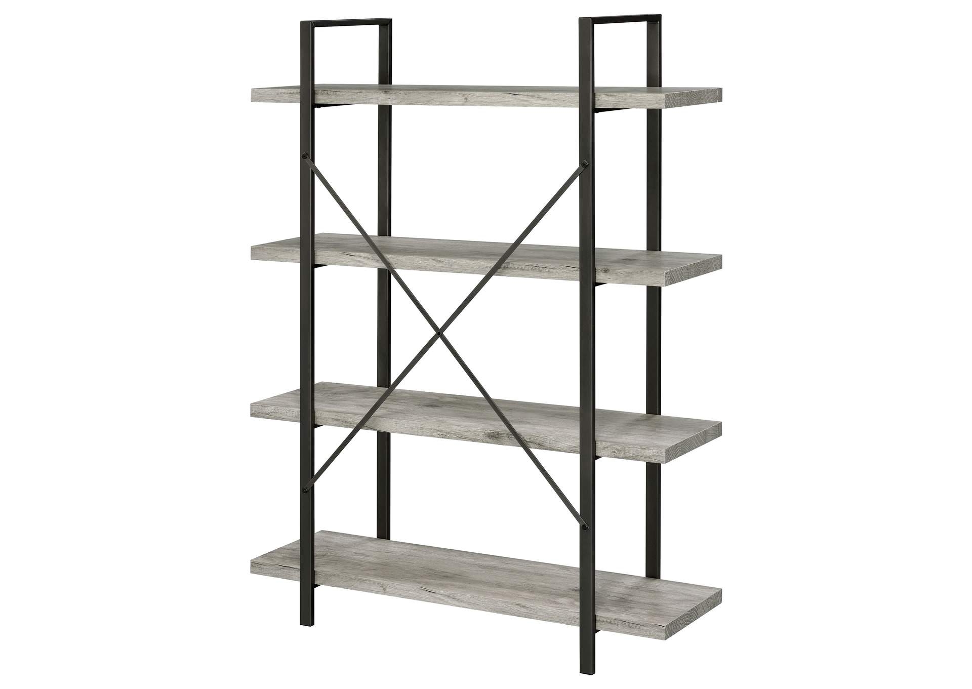 Cole 4-Shelf Bookcase Grey Driftwood and Gunmetal,Coaster Furniture