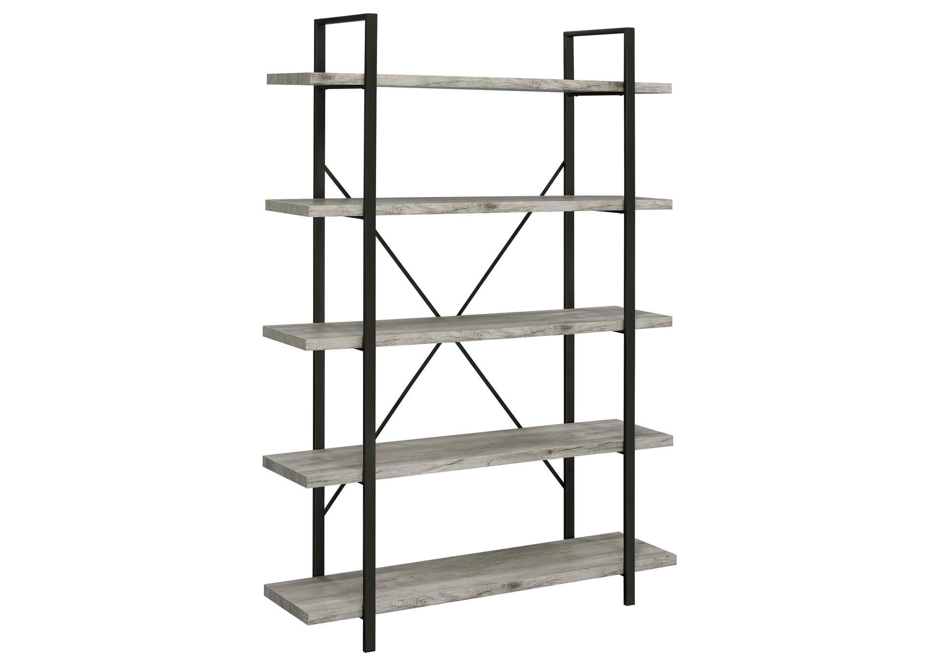 Cole 5-Shelf Bookcase Grey Driftwood and Gunmetal,Coaster Furniture