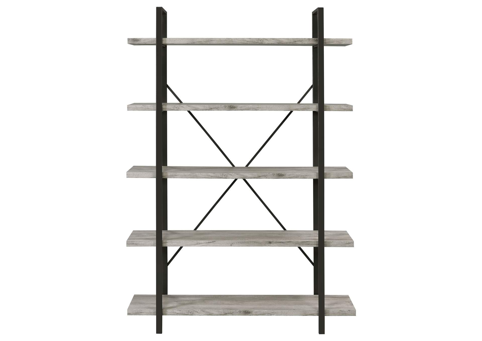 Cole 5-Shelf Bookcase Grey Driftwood and Gunmetal,Coaster Furniture