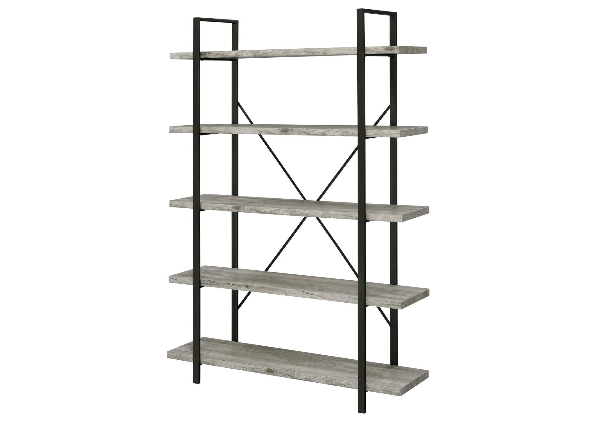 Cole 5-Shelf Bookcase Grey Driftwood and Gunmetal,Coaster Furniture