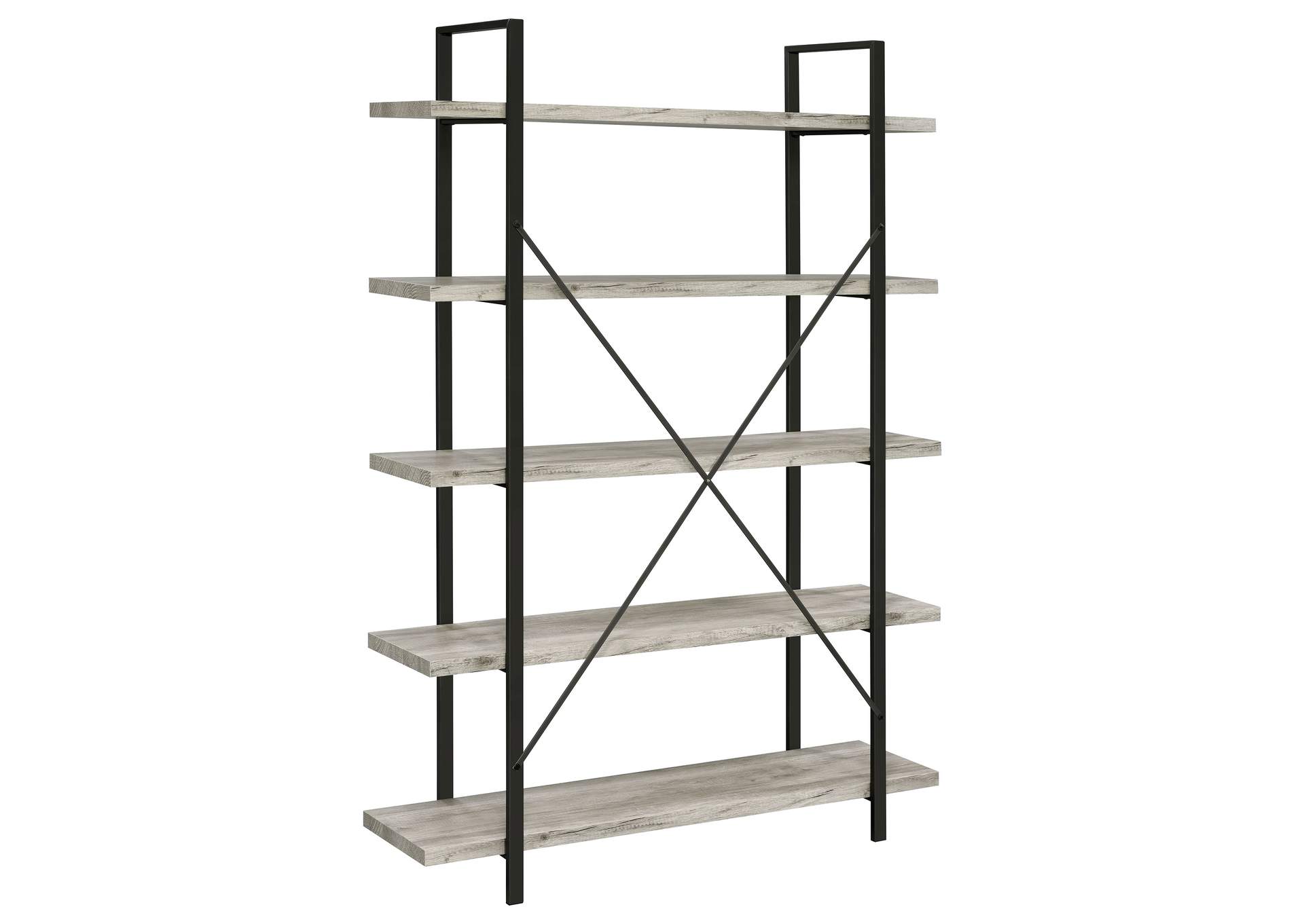 Cole 5-Shelf Bookcase Grey Driftwood and Gunmetal,Coaster Furniture