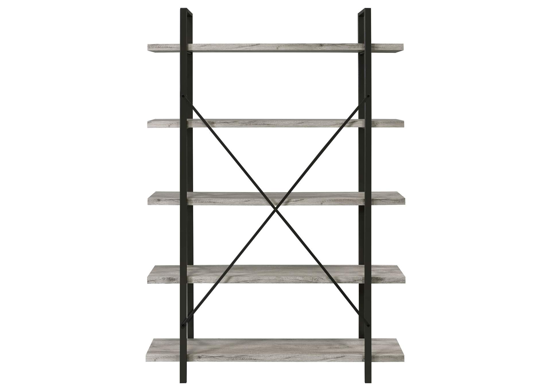 Cole 5-Shelf Bookcase Grey Driftwood and Gunmetal,Coaster Furniture