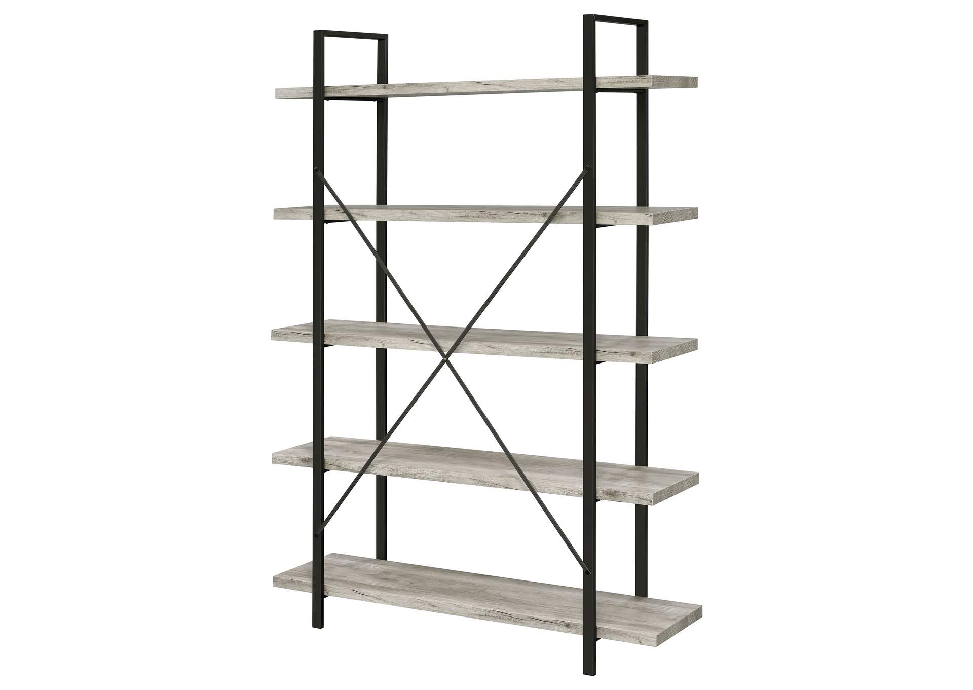 Cole 5-Shelf Bookcase Grey Driftwood and Gunmetal,Coaster Furniture