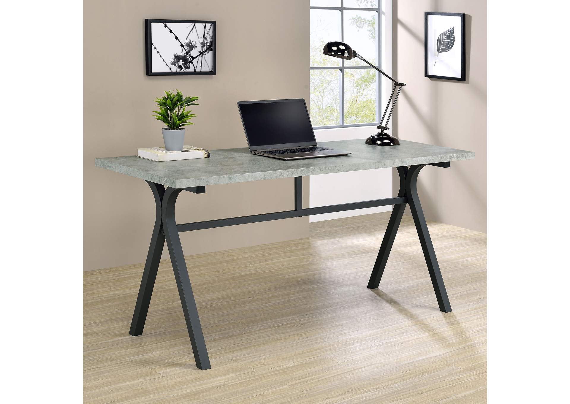 Tatum Rectangular Writing Desk Cement and Gunmetal,Coaster Furniture