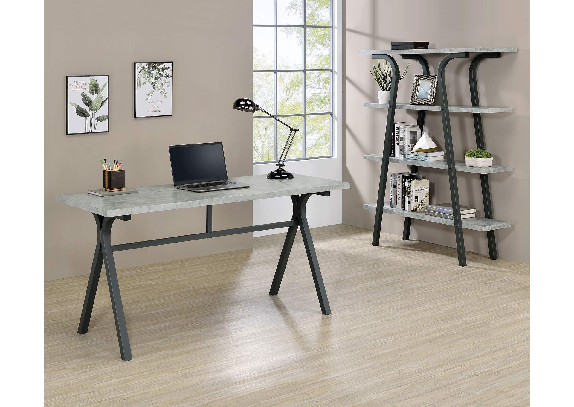 Tatum Rectangular Writing Desk Cement and Gunmetal,Coaster Furniture