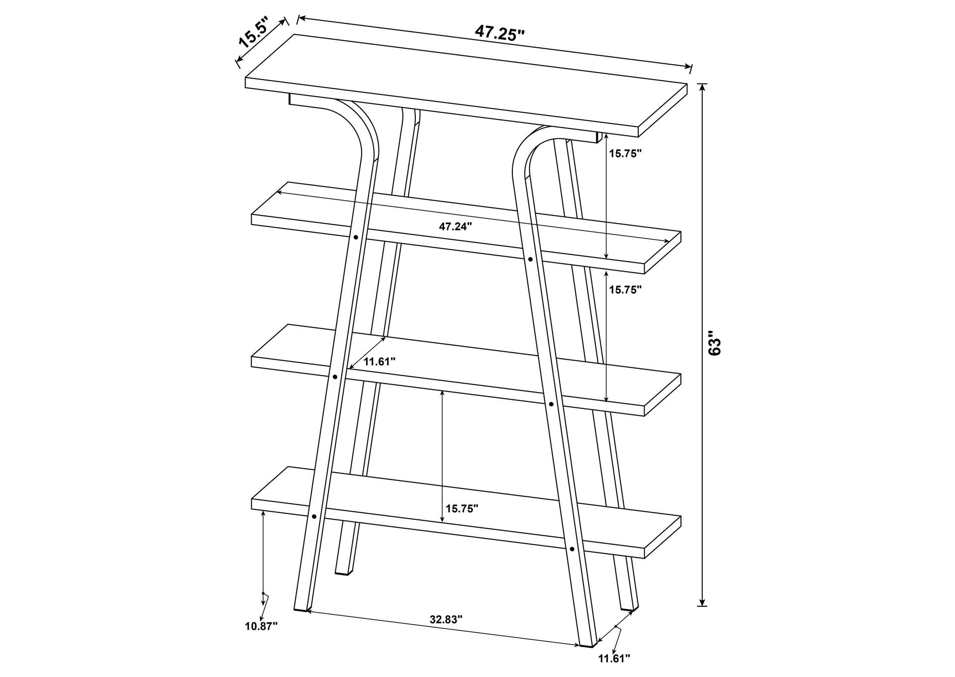 Tatum 4-tier Rectangular Bookcase Cement and Gunmetal,Coaster Furniture